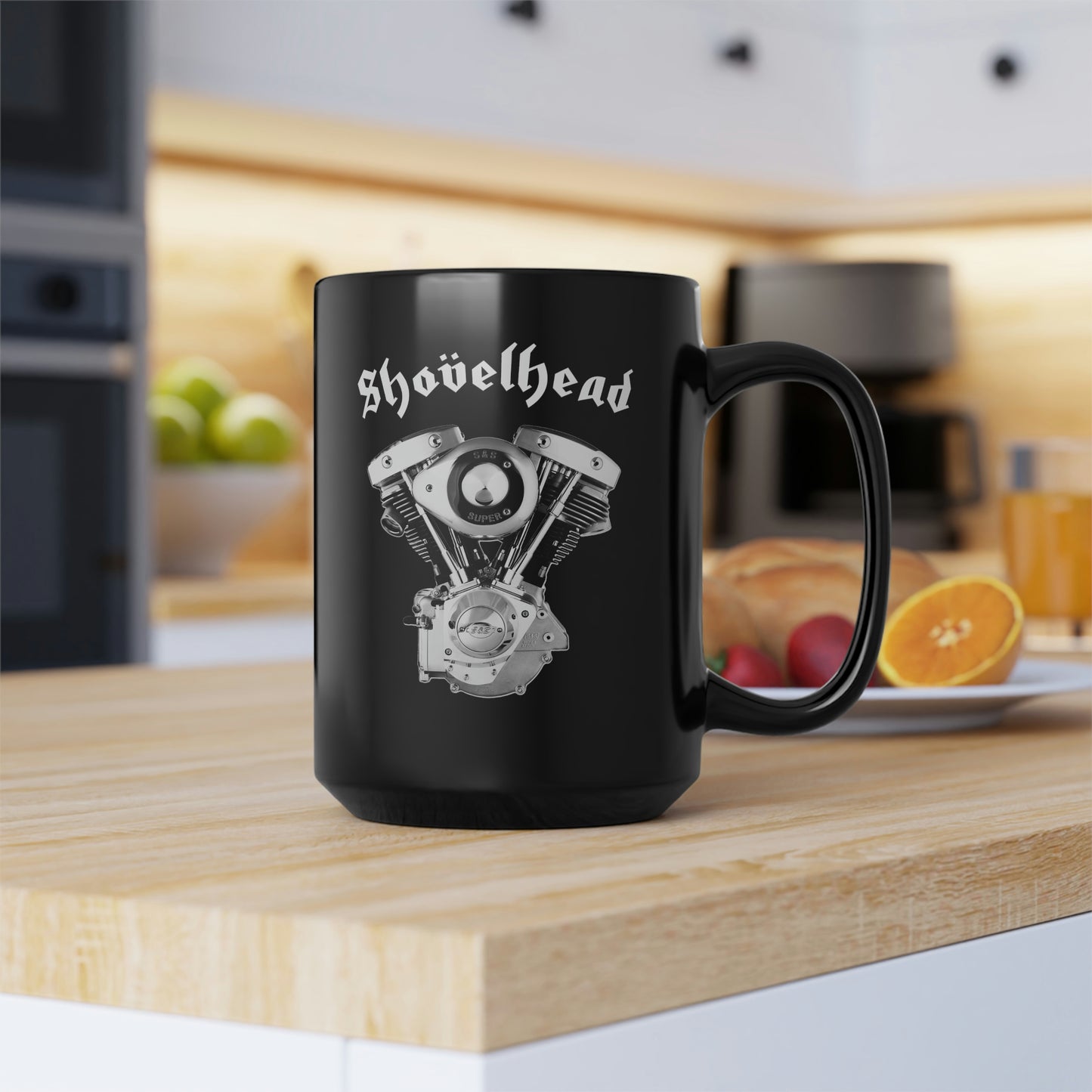 SHOVELHEAD 1 (CONE) Black Mug, 15oz