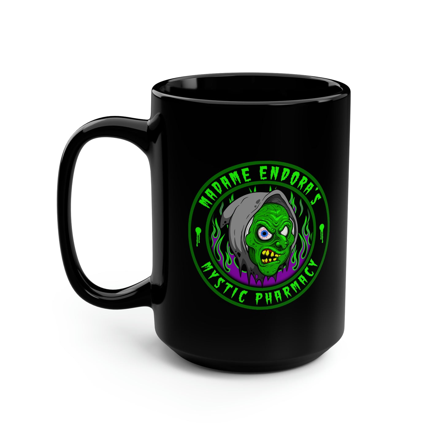 MADAME ENDORA'S - MYSTIC PHARMACY Black Mug, 15oz
