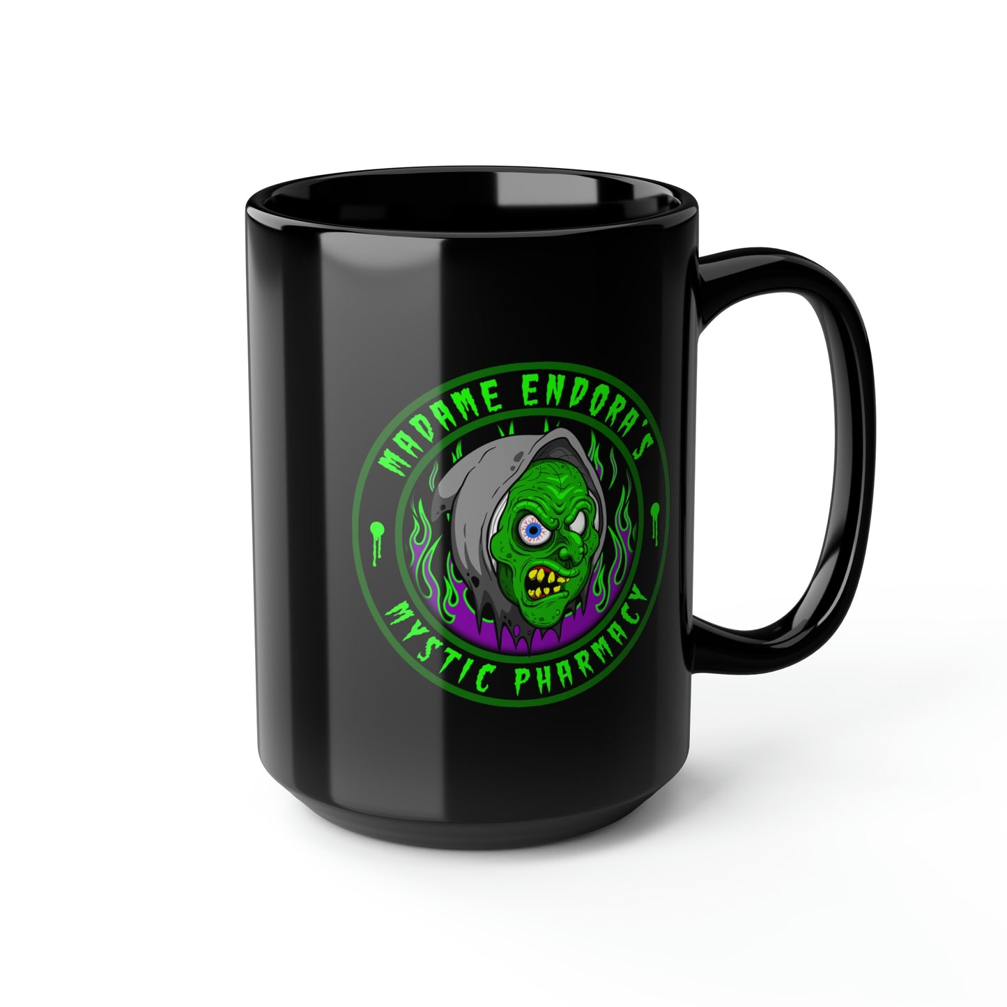 MADAME ENDORA'S - MYSTIC PHARMACY Black Mug, 15oz