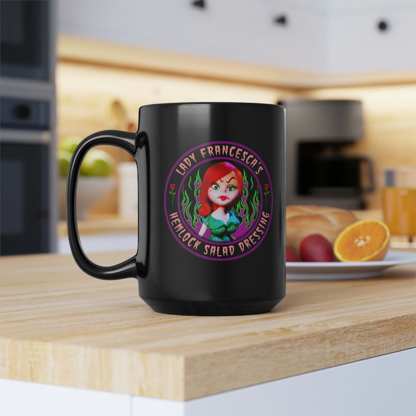 LADY FRANCESCA - HEMLOCK SALAD DRESSING Black Mug, 15oz