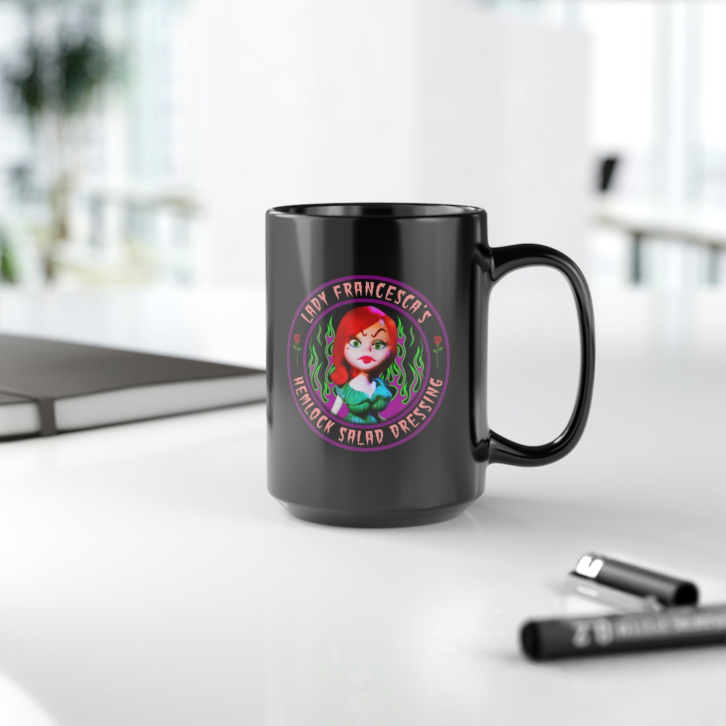 LADY FRANCESCA - HEMLOCK SALAD DRESSING Black Mug, 15oz