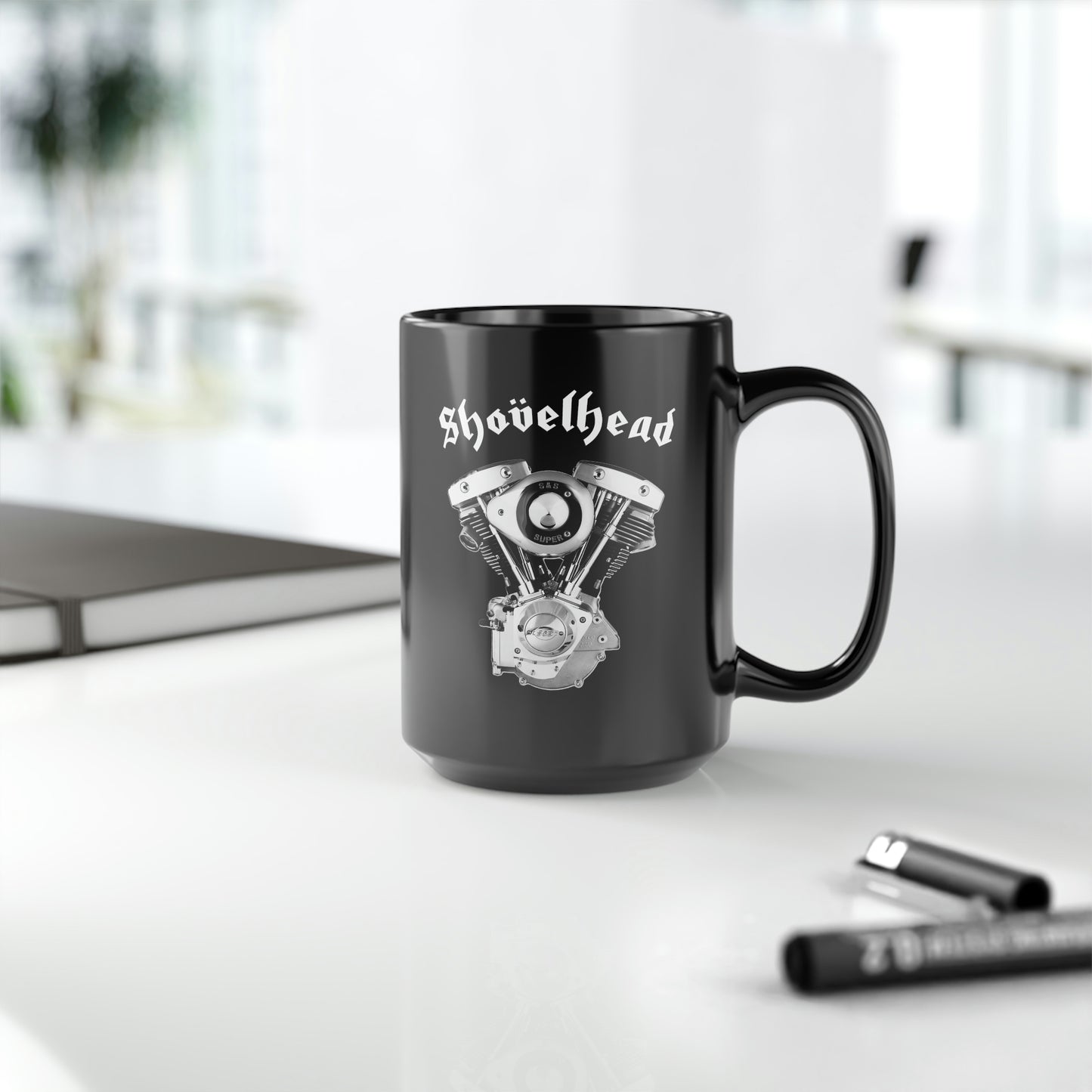 SHOVELHEAD 1 (CONE) Black Mug, 15oz