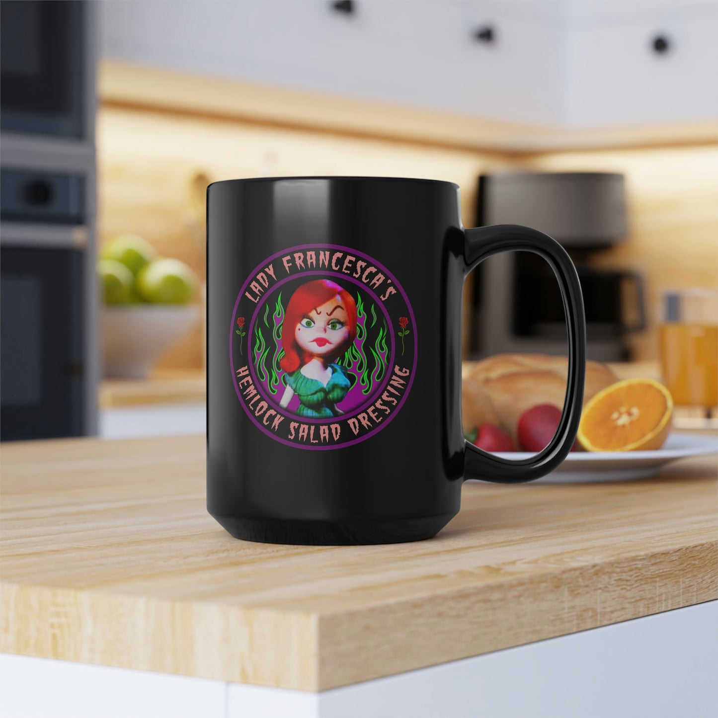 LADY FRANCESCA - HEMLOCK SALAD DRESSING Black Mug, 15oz