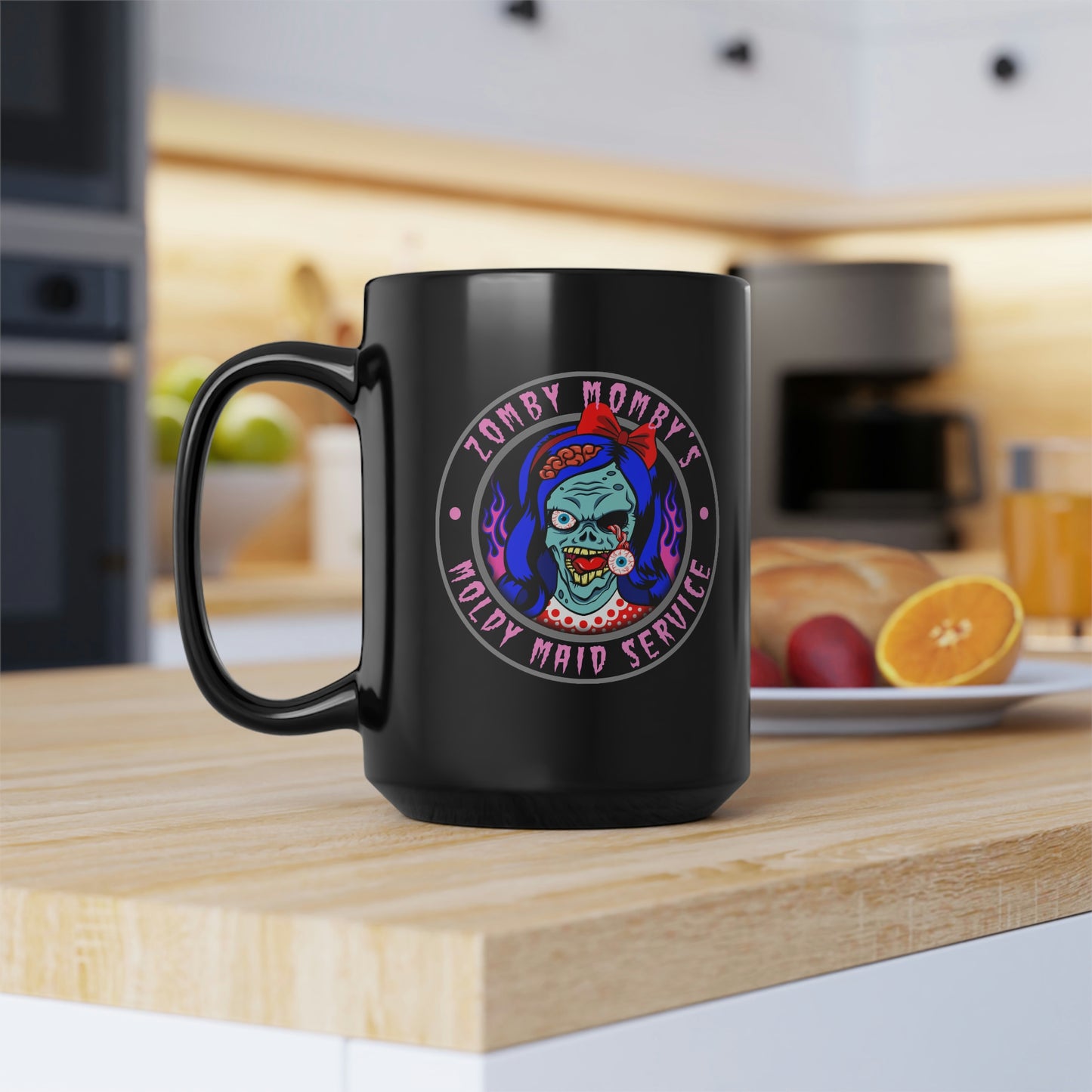 ZOMBY MOMBY - MOLDY MAID SERVICE Black Mug, 15oz