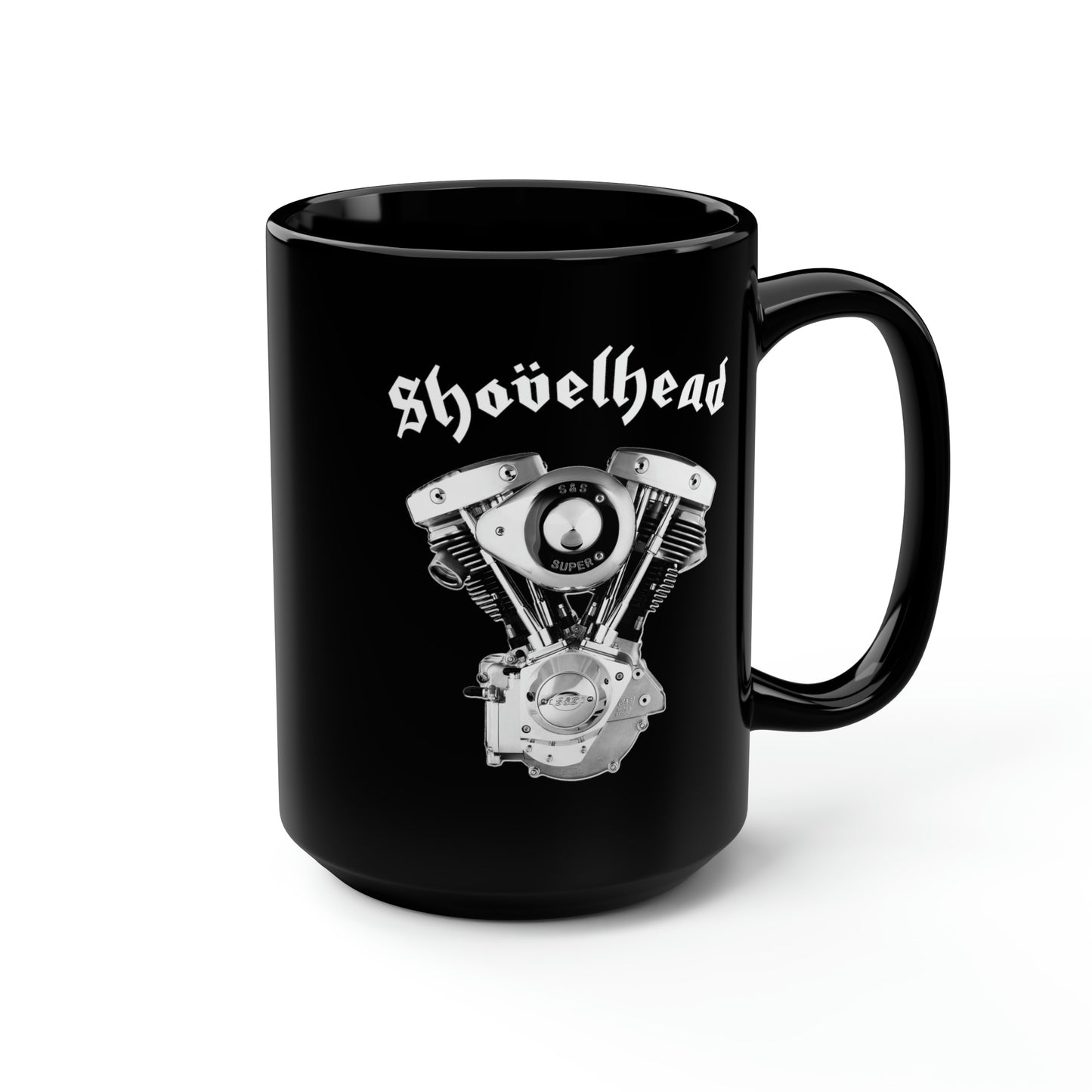 SHOVELHEAD 1 (CONE) Black Mug, 15oz