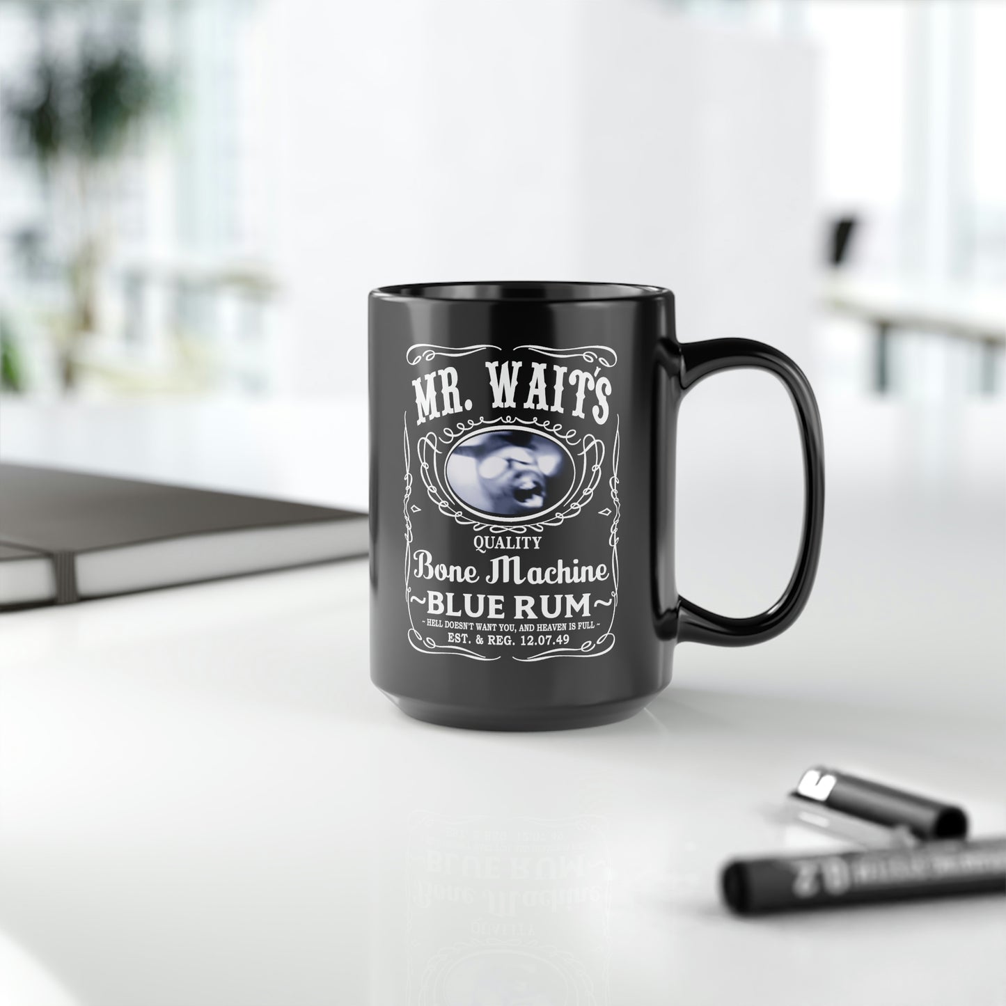 MR WAITS 2 (JD)(BONE MACHINE) Black Mug, 15oz