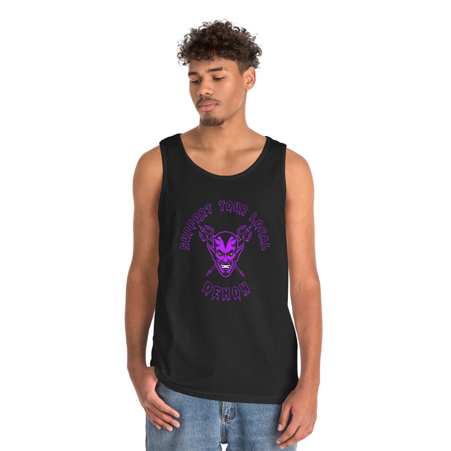 SUPPORT YOUR LOCAL DEMON 1 (P)  Unisex Heavy Cotton Tank Top