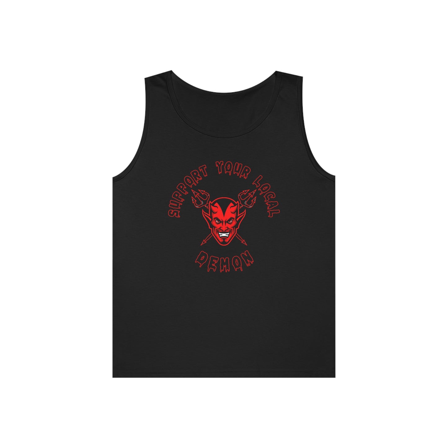 SUPPORT YOUR LOCAL DEMON 1 (R)  Unisex Heavy Cotton Tank Top