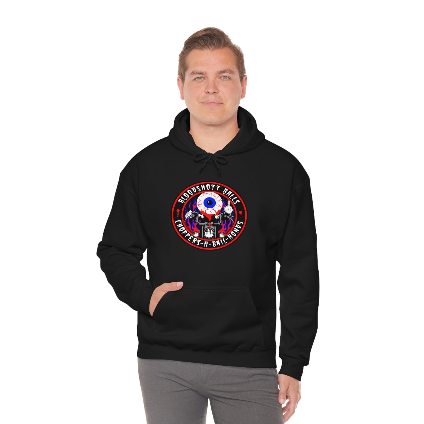 BLOODSHOTT BALLS - CHOPPERS N BAIL BONDS Unisex Heavy Blend™ Hooded Sweatshirt