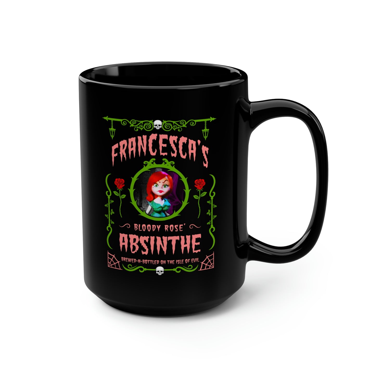 ABSINTHE MONSTERS 15 (FRANCESCA) Black Mug, 15oz