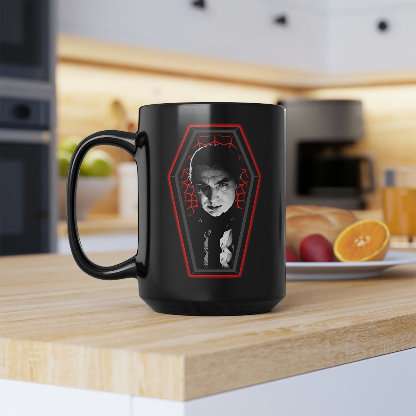 COFFIN MUGSHOT 3 (DRAC) Black Mug, 15oz