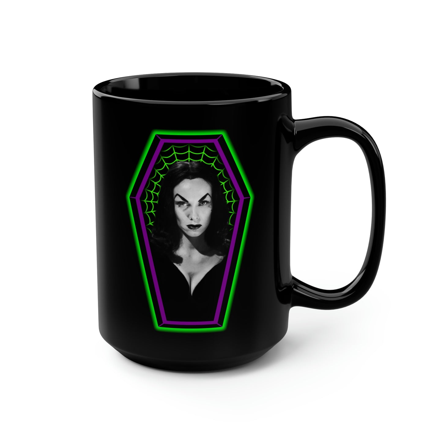 COFFIN MUGSHOT 2 (VAMPIRA) Black Mug, 15oz