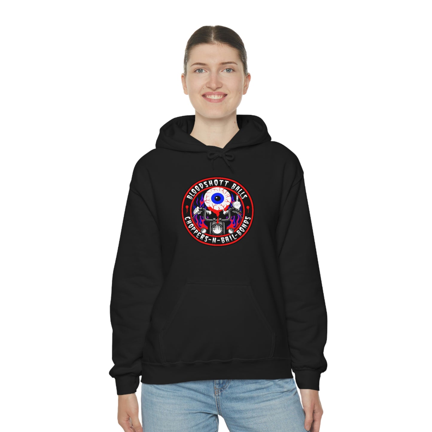 BLOODSHOTT BALLS - CHOPPERS N BAIL BONDS Unisex Heavy Blend™ Hooded Sweatshirt