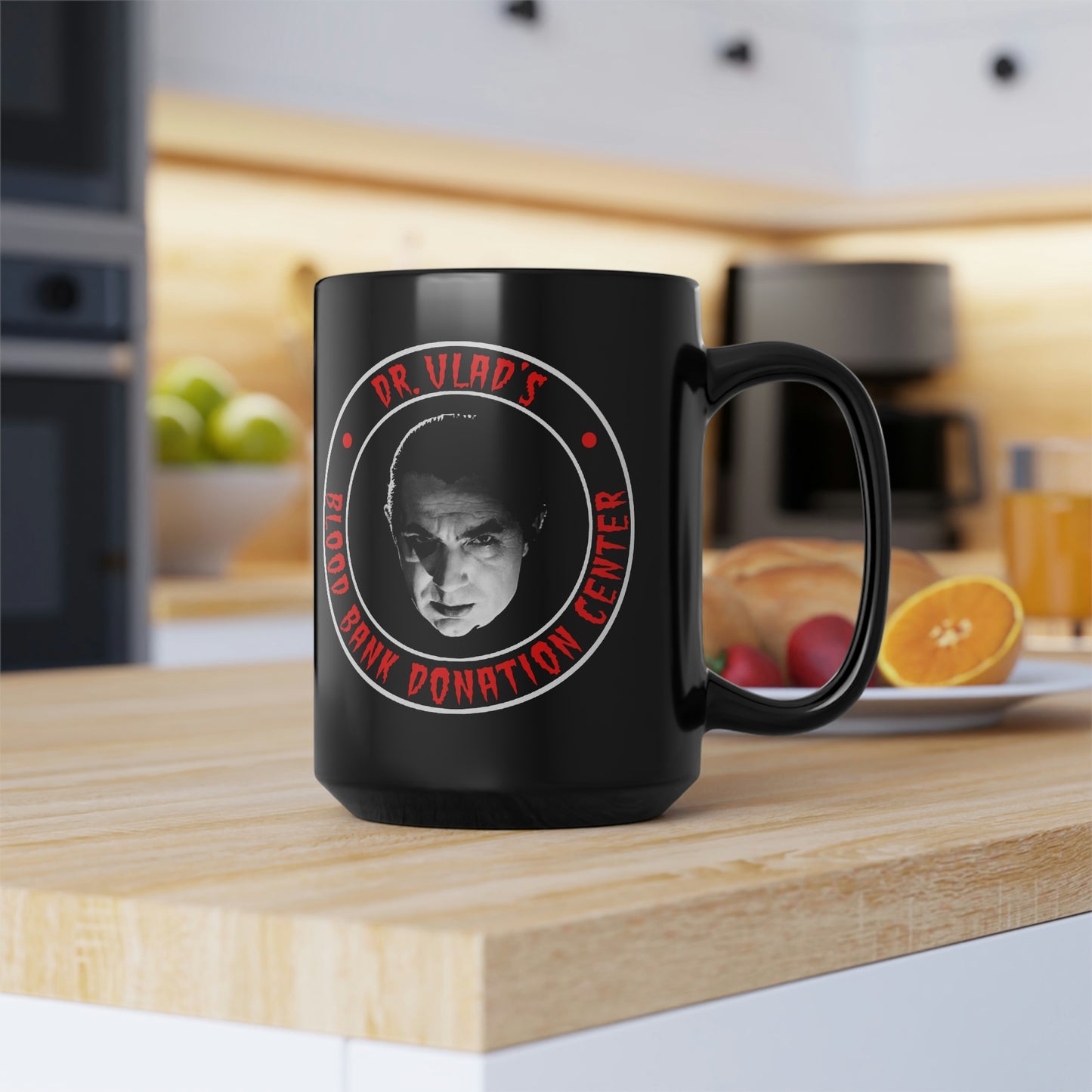 DR VLAD - BLOOD BANK DONATION CENTER Black Mug, 15oz