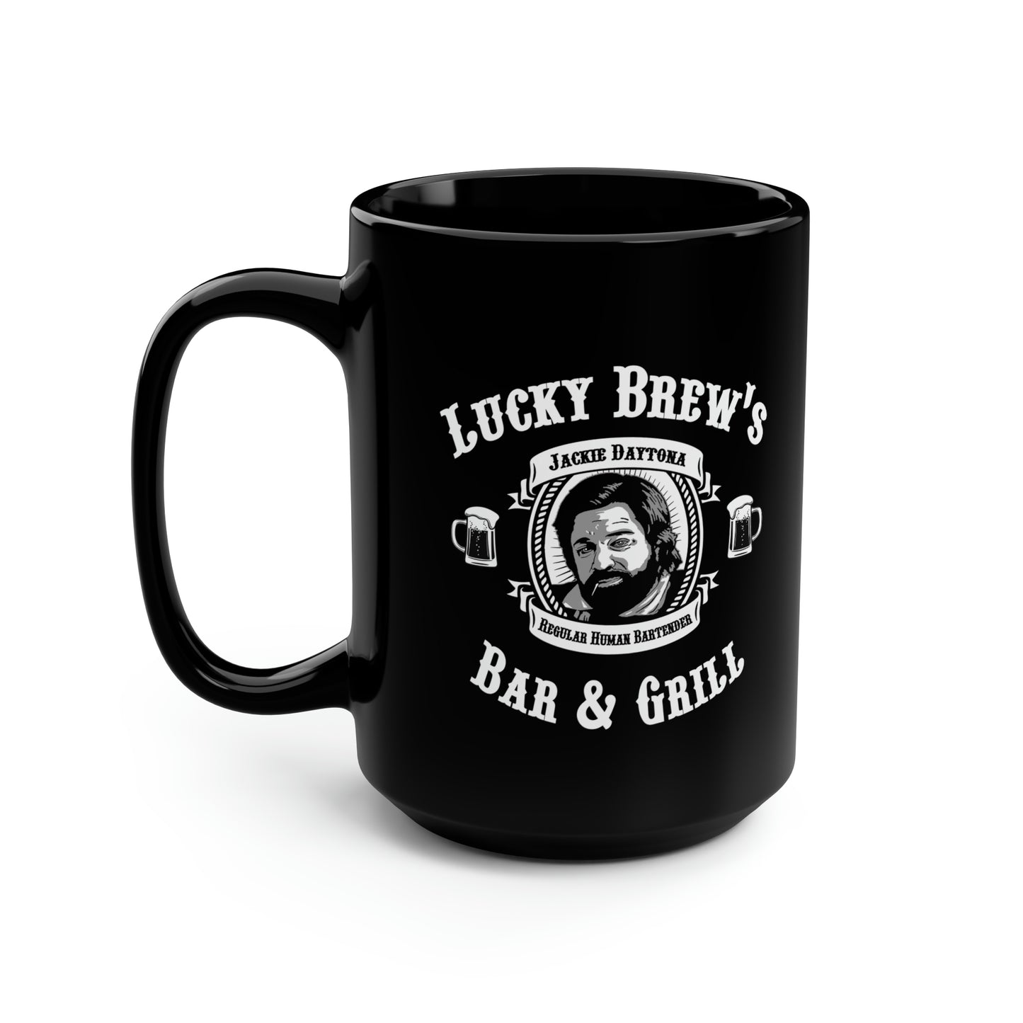 JACKIE DAYTONA'S Black Mug, 15oz