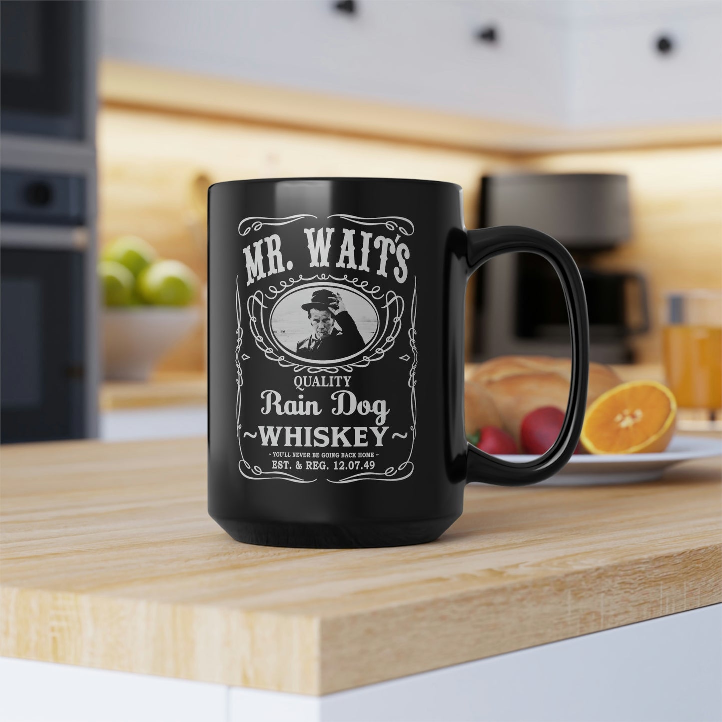 MR WAITS 1 (JD)(RAIN DOG) Black Mug, 15oz