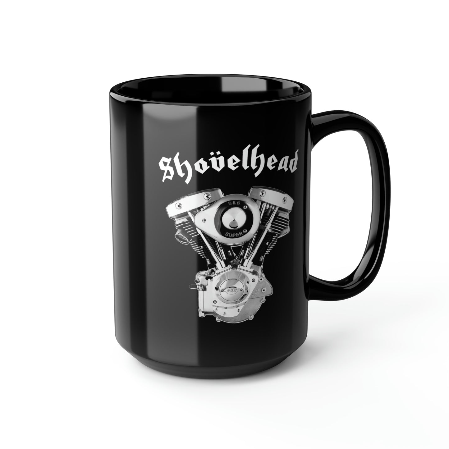 SHOVELHEAD 1 (CONE) Black Mug, 15oz