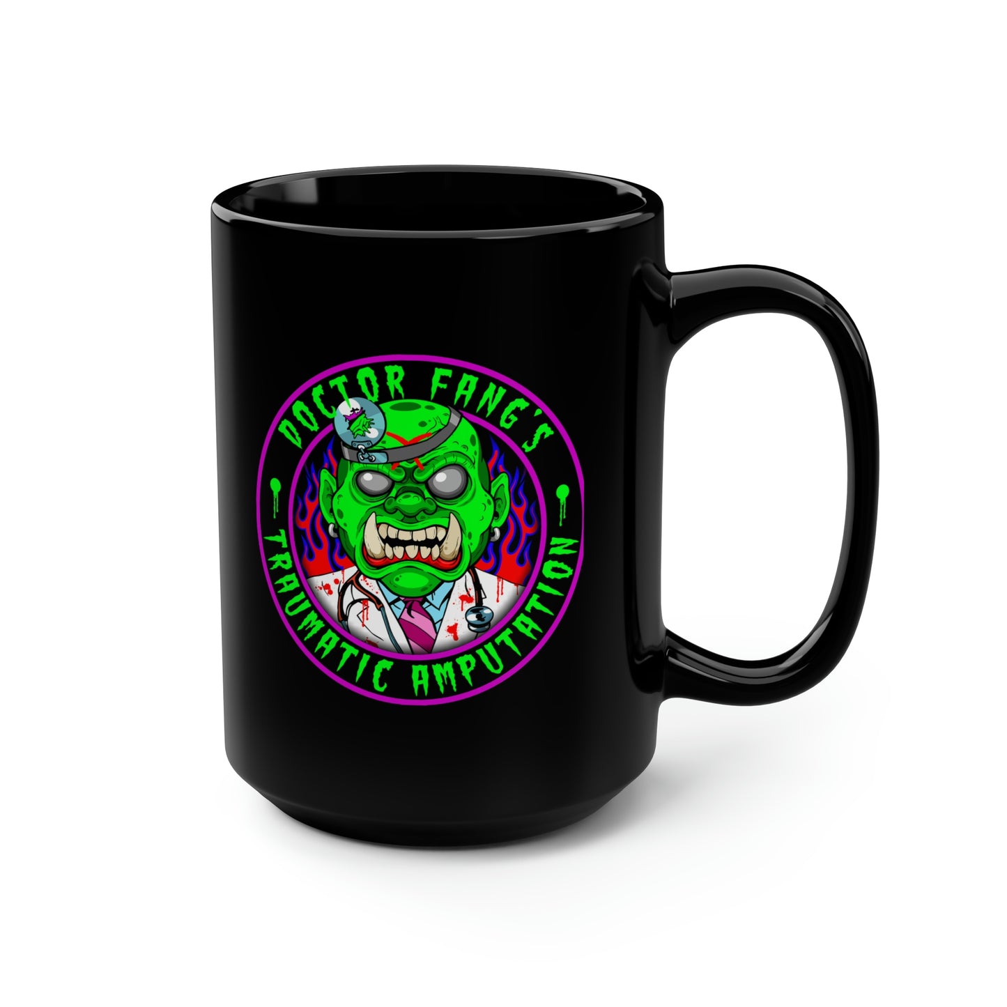 DR FANG - TRAUMATIC AMPUTATION Black Mug, 15oz