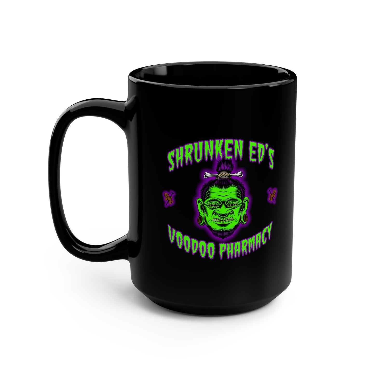 SHRUNKEN ED'S VOODOO PHARMACY Black Mug, 15oz