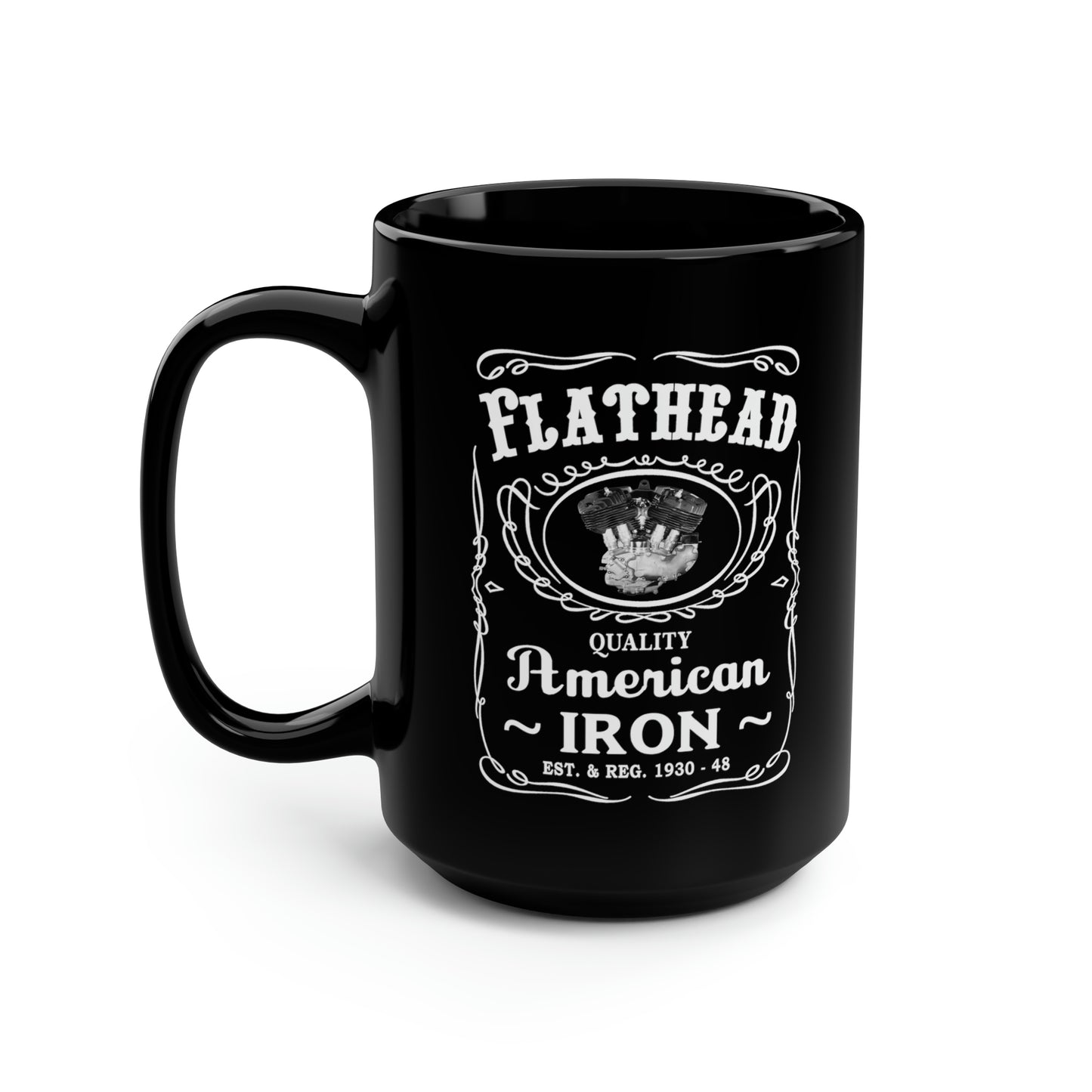 FLATHEAD 2 (JD) Black Mug, 15oz