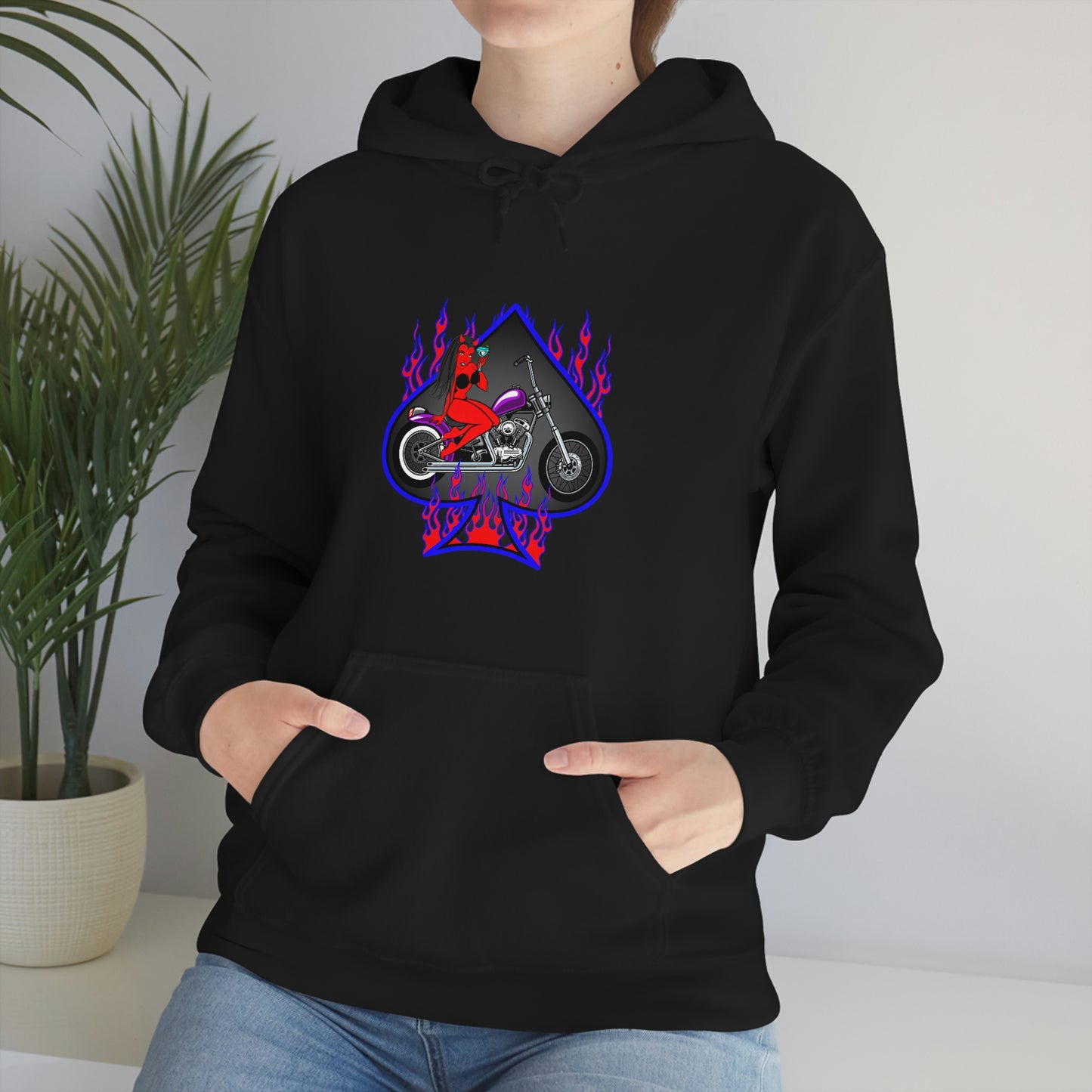 MOTORCYCLE PINUP (DEVIL) Unisex Heavy Blend™ Hooded Sweatshirt