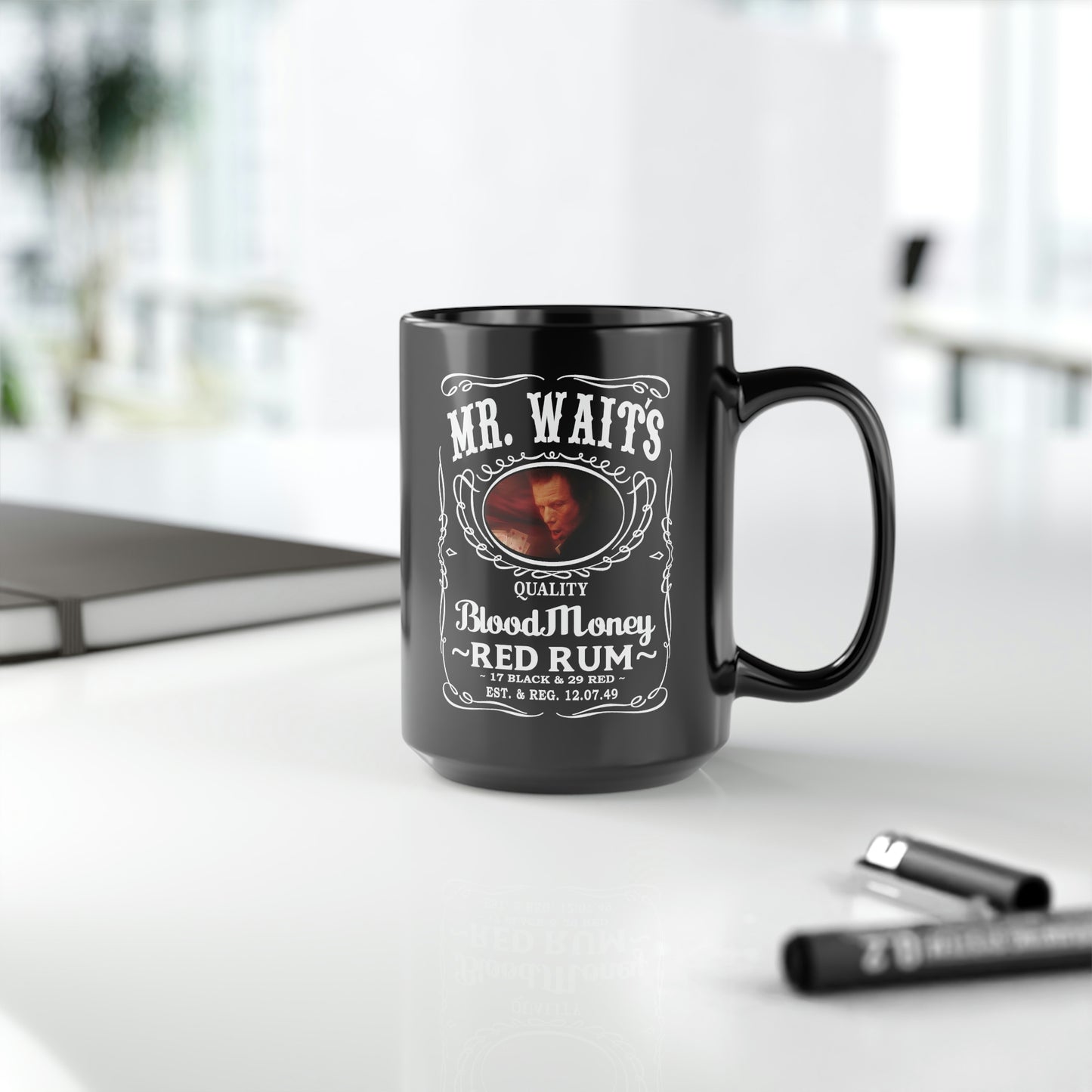 MR WAITS 3 (JD)(BLOOD MONEY) Black Mug, 15oz