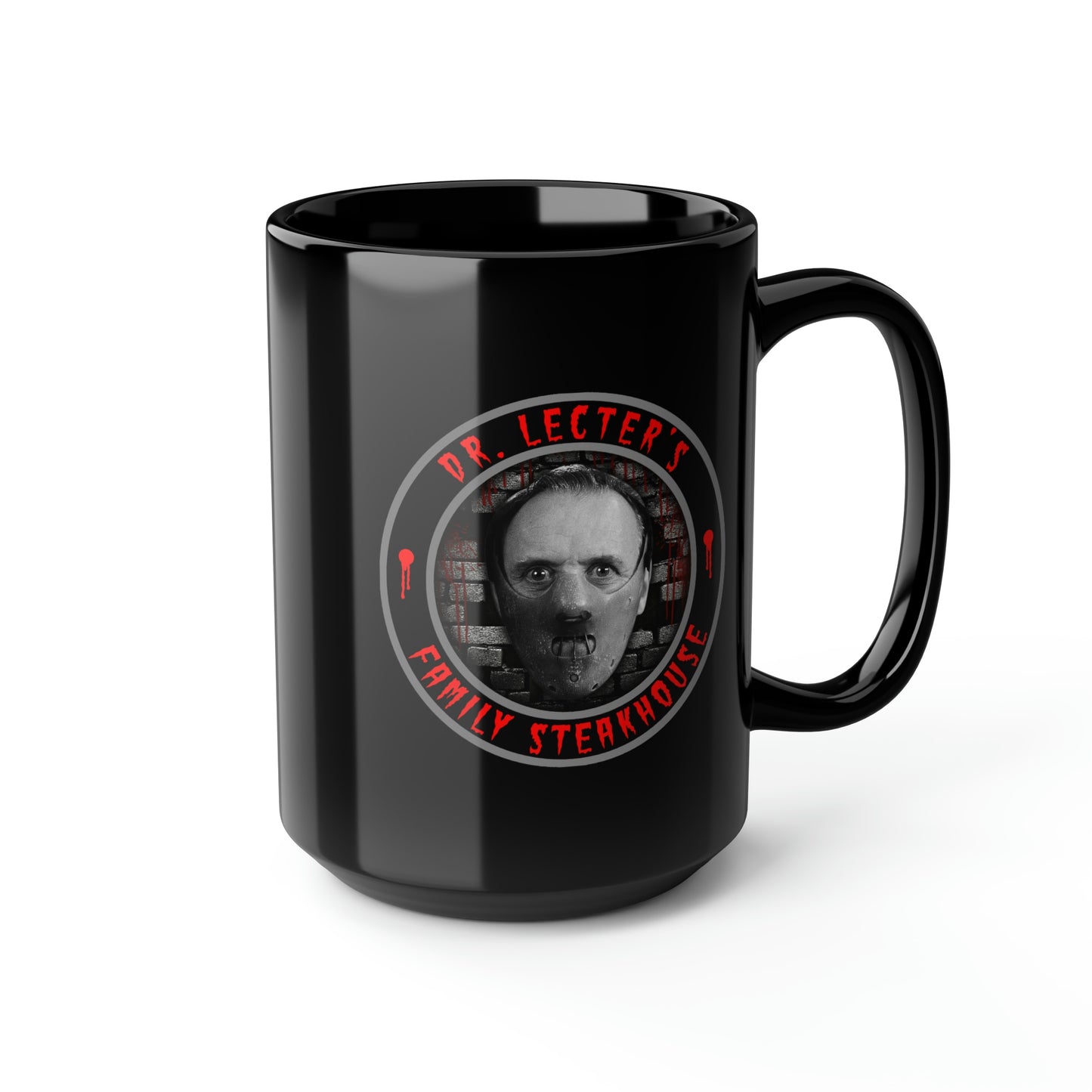 DR. LECTER'S - FAMILY STEAKHOUSE Black Mug, 15oz