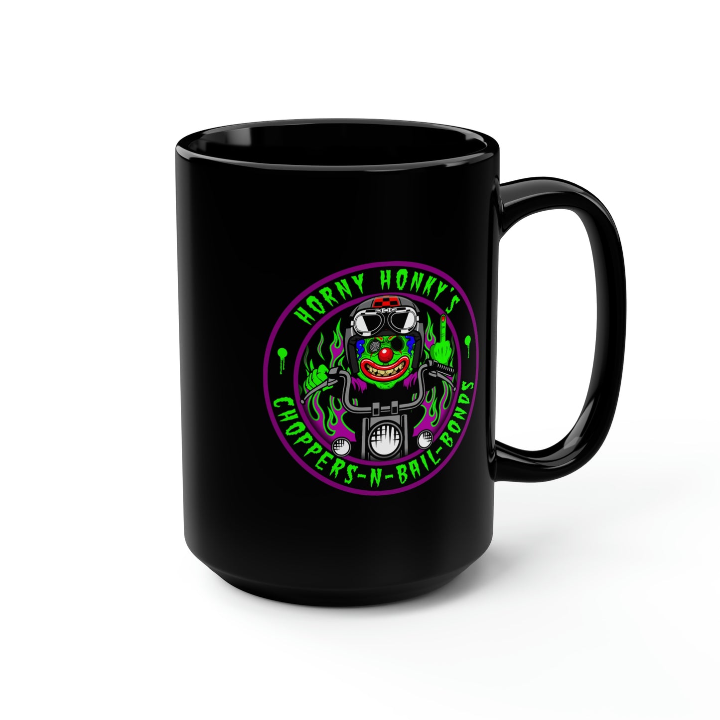 HORNY HONKY - CHOPPERS N BAIL BONDS Black Mug, 15oz