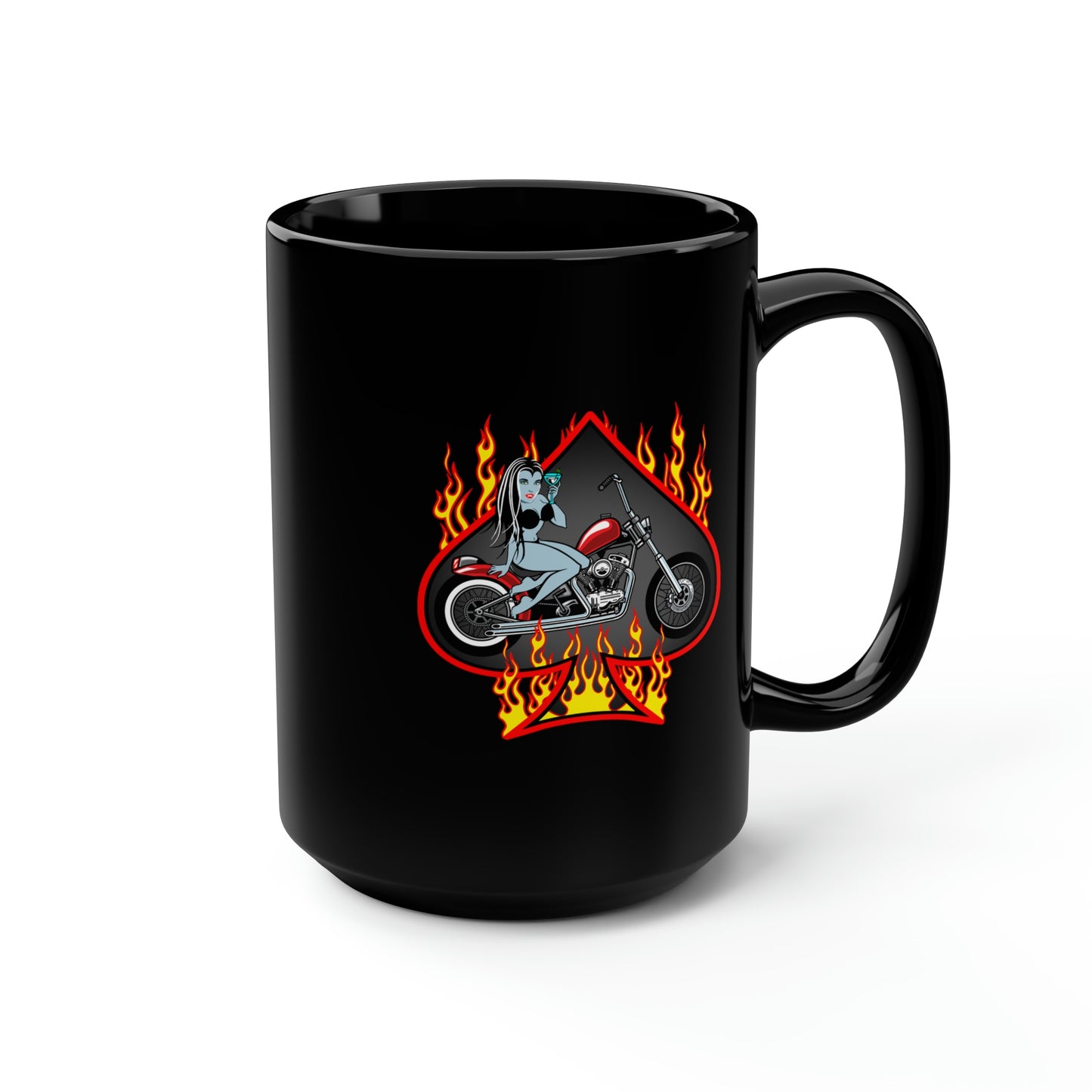 MOTORCYCLE PINUP (VAMP) Black Mug, 15oz