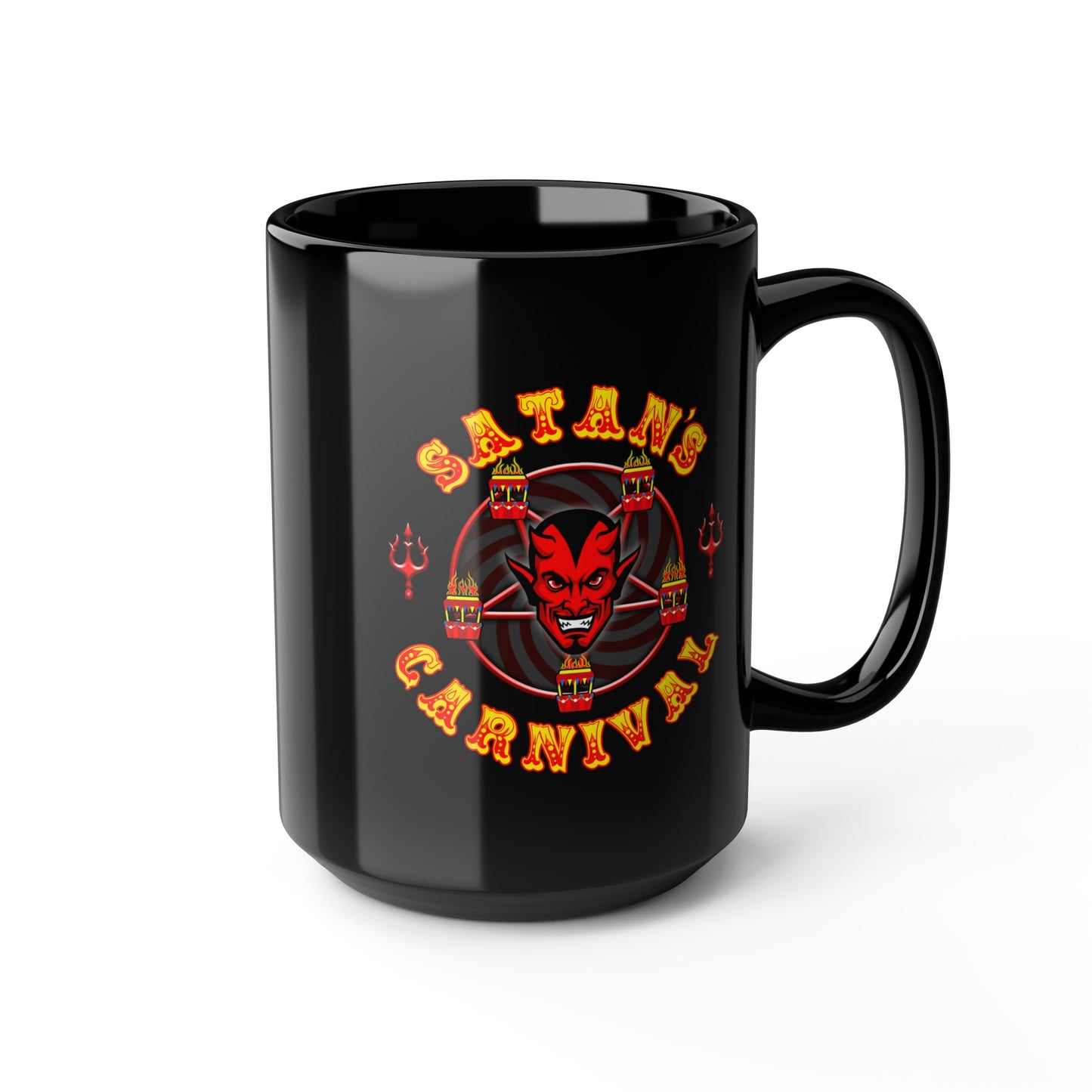 SATAN'S CARNIVAL Black Mug, 15oz