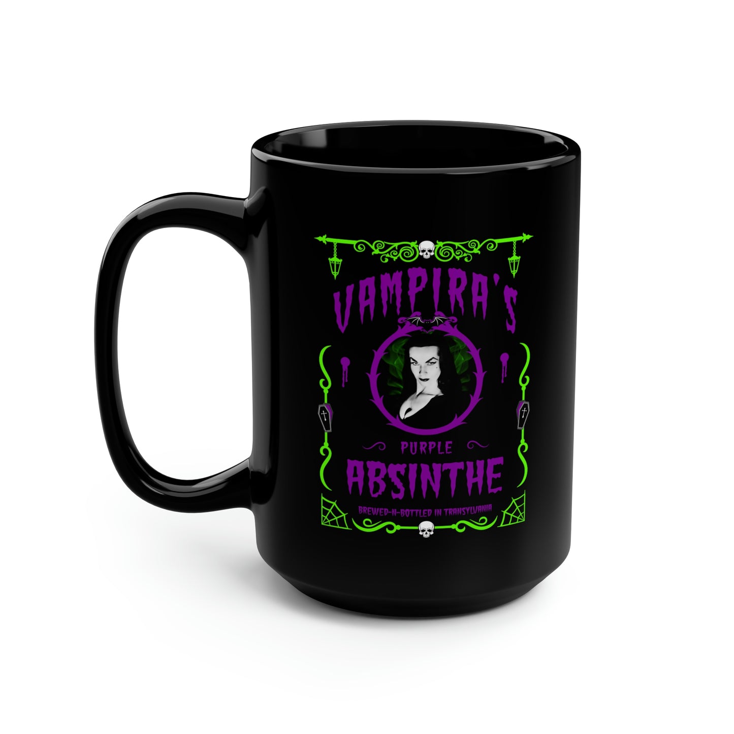 ABSINTHE MONSTERS 4 (VAMPIRA) Black Mug, 15oz