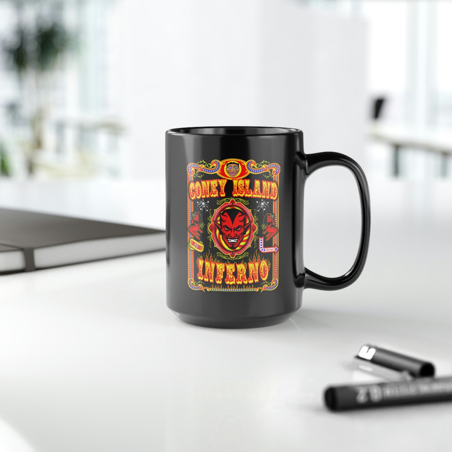 CONEY ISLAND 1 (INFERNO) Black Mug, 15oz