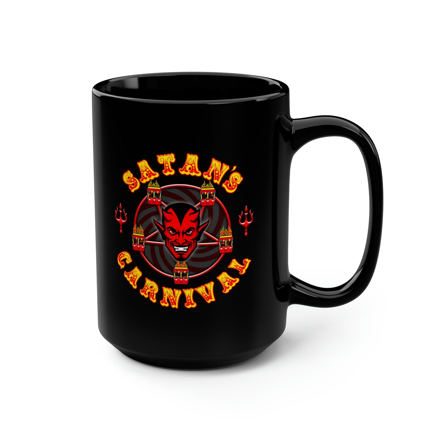 SATAN'S CARNIVAL Black Mug, 15oz