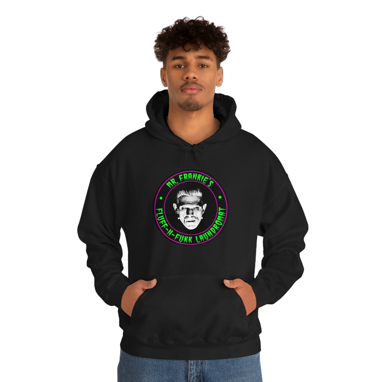 MR FRANKIE - FLUFF N FUKK LAUNDROMAT Unisex Heavy Blend™ Hooded Sweatshirt