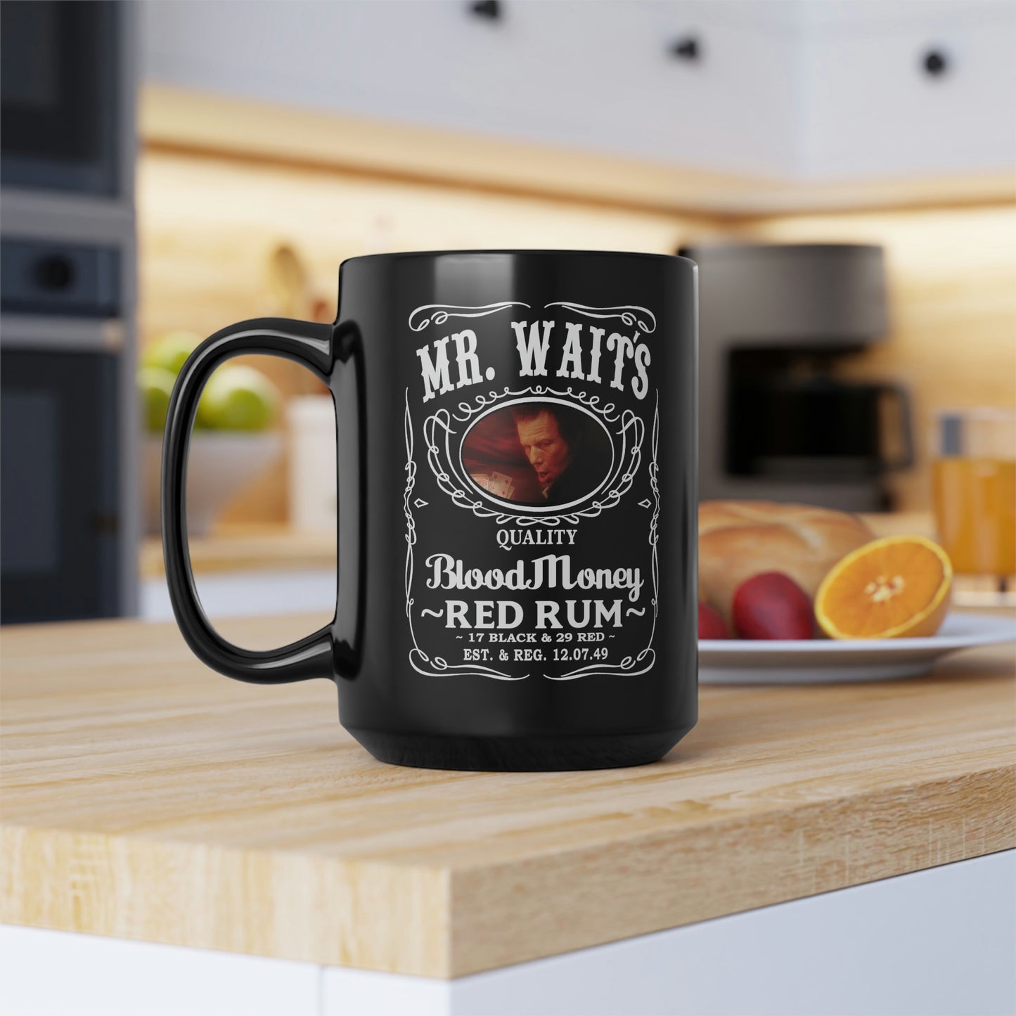 MR WAITS 3 (JD)(BLOOD MONEY) Black Mug, 15oz