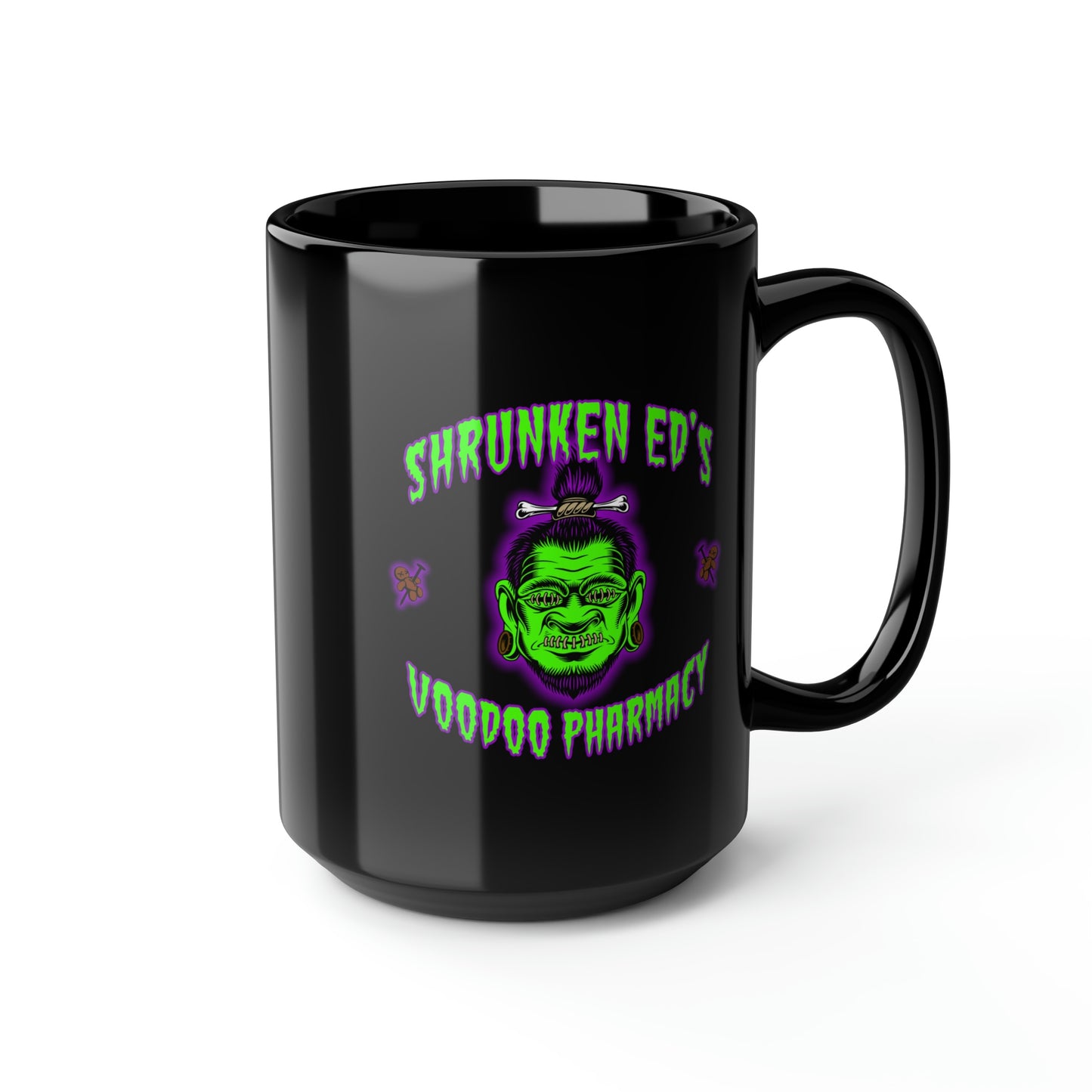 SHRUNKEN ED'S VOODOO PHARMACY Black Mug, 15oz