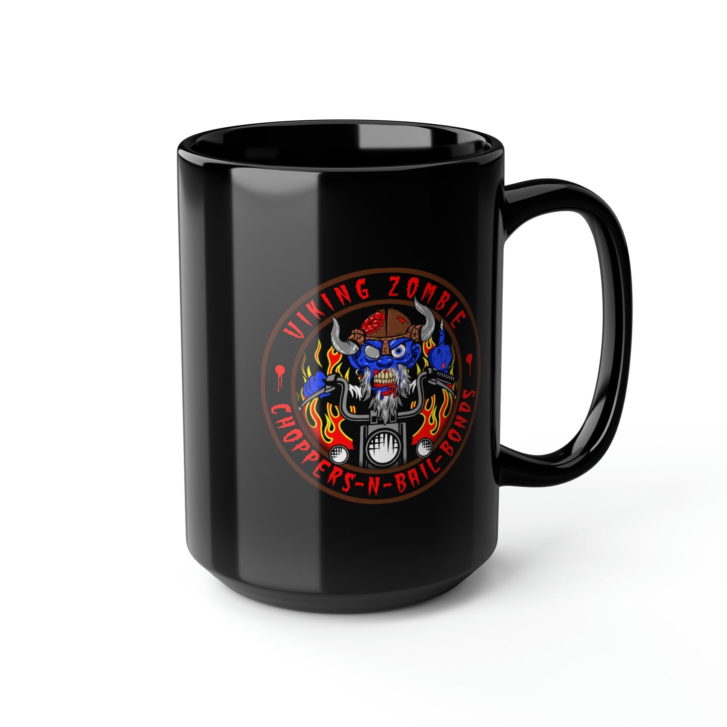 VIKING ZOMBIE - CHOPPERS N BAIL BONDS Black Mug, 15oz