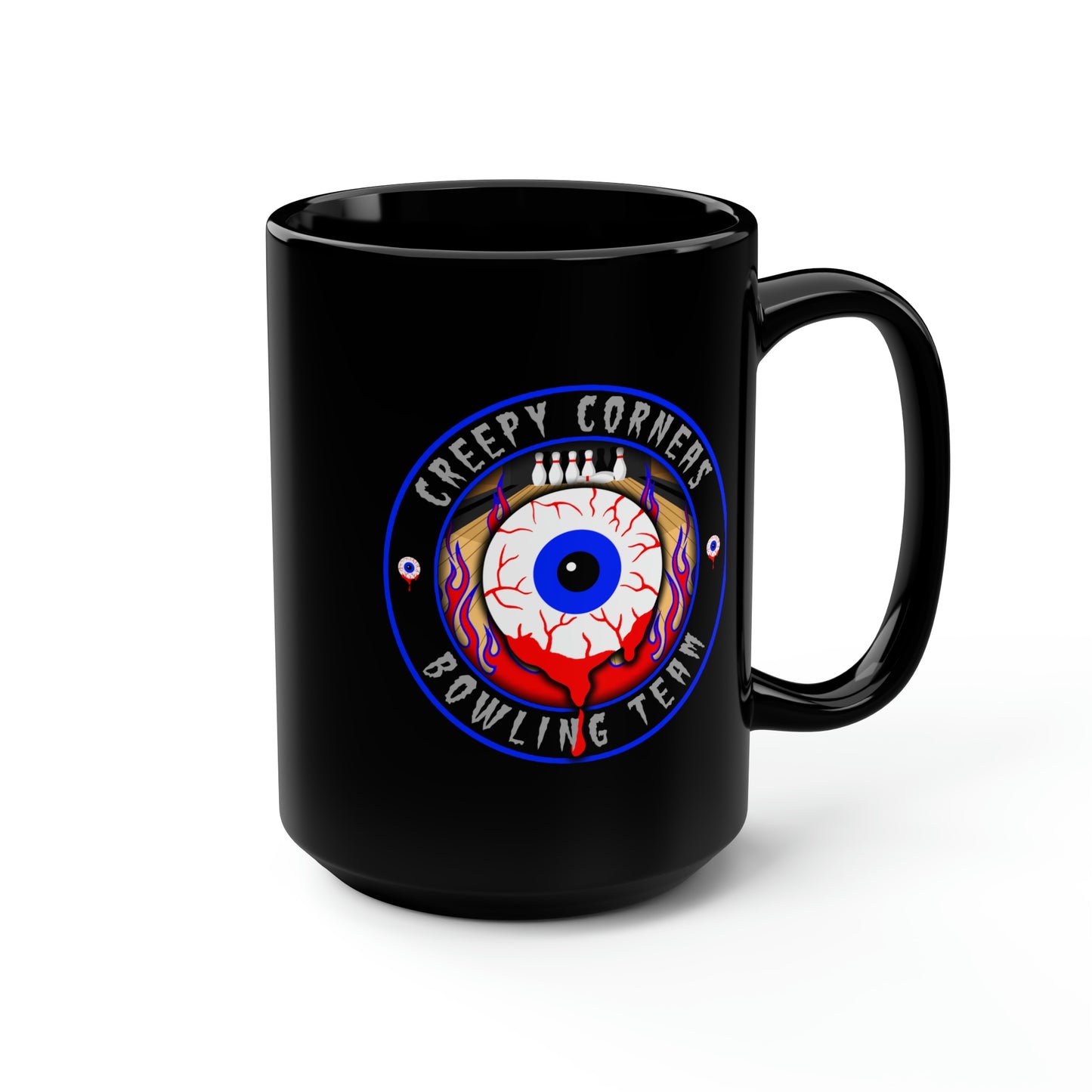 CREEPY CORNEAS - BOWLING TEAM Black Mug, 15oz