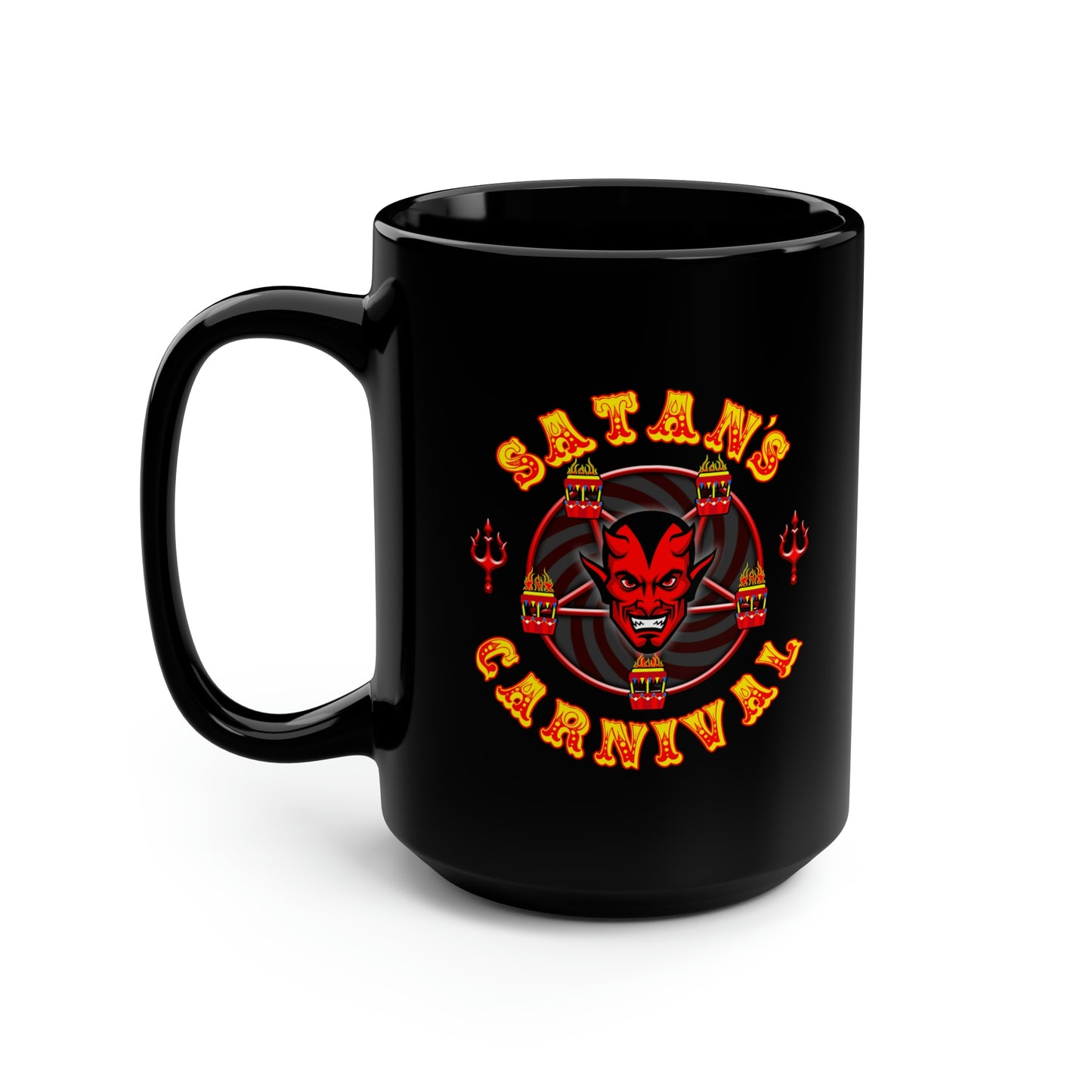 SATAN'S CARNIVAL Black Mug, 15oz