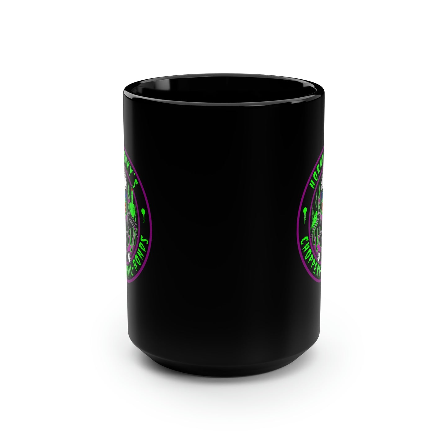 HORNY HONKY - CHOPPERS N BAIL BONDS Black Mug, 15oz