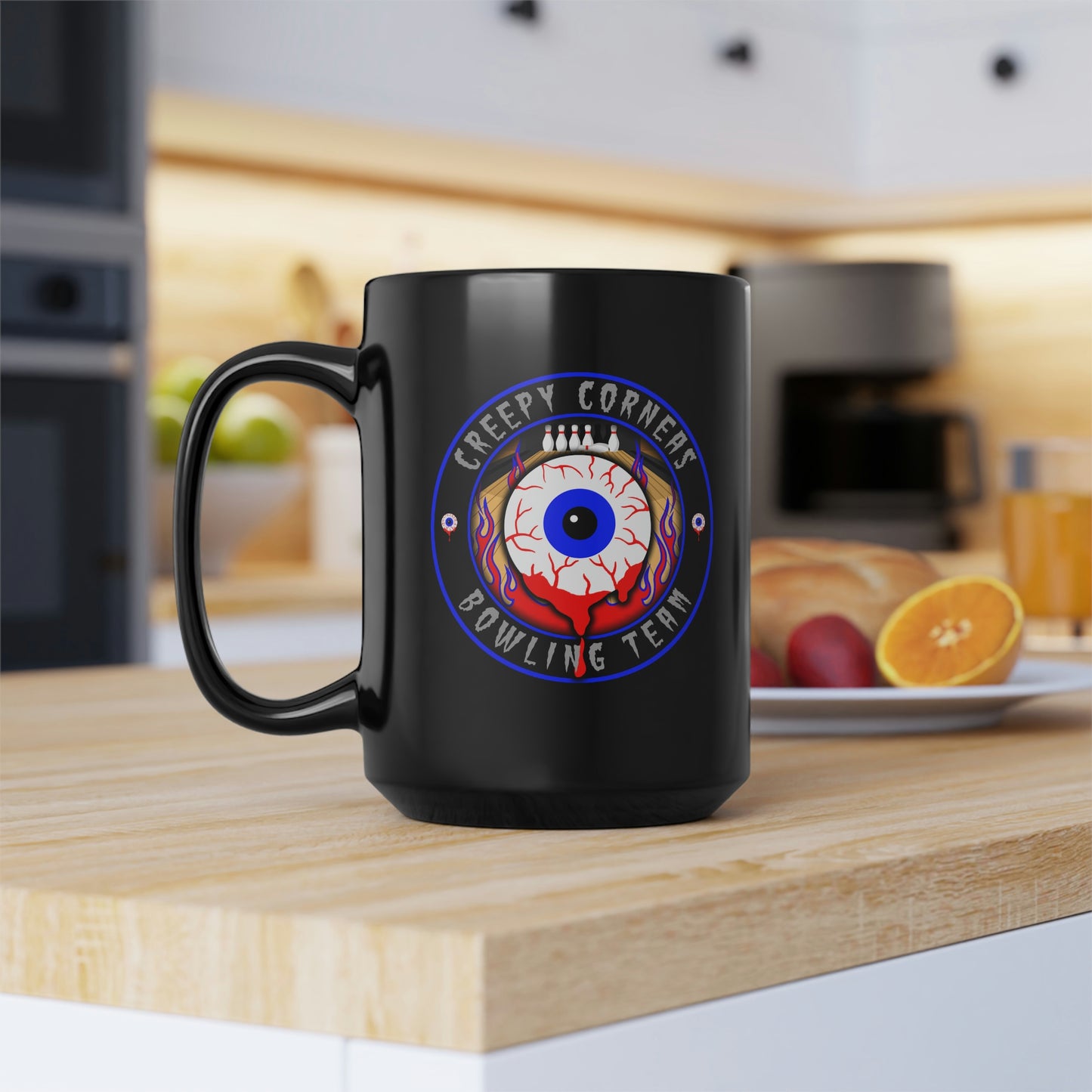 CREEPY CORNEAS - BOWLING TEAM Black Mug, 15oz