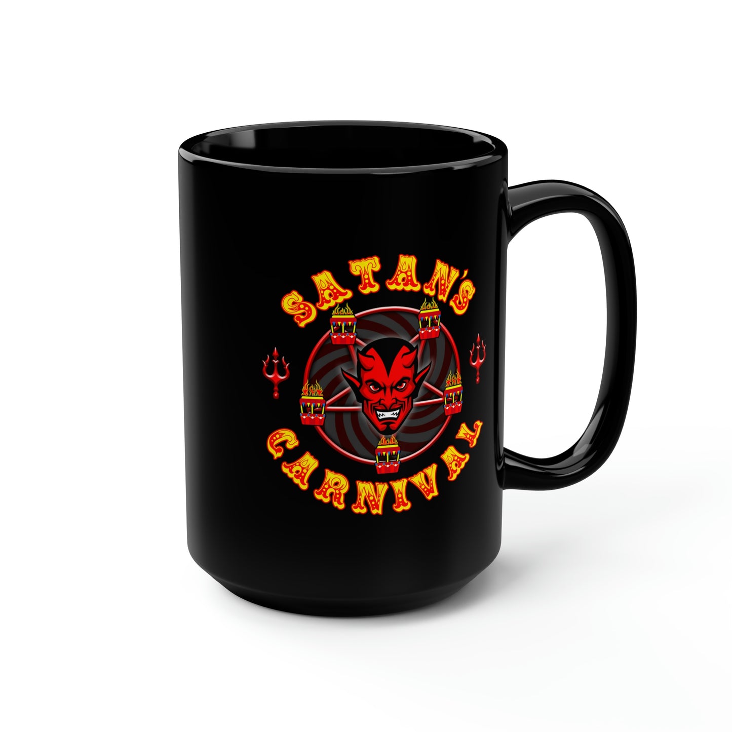 SATAN'S CARNIVAL Black Mug, 15oz