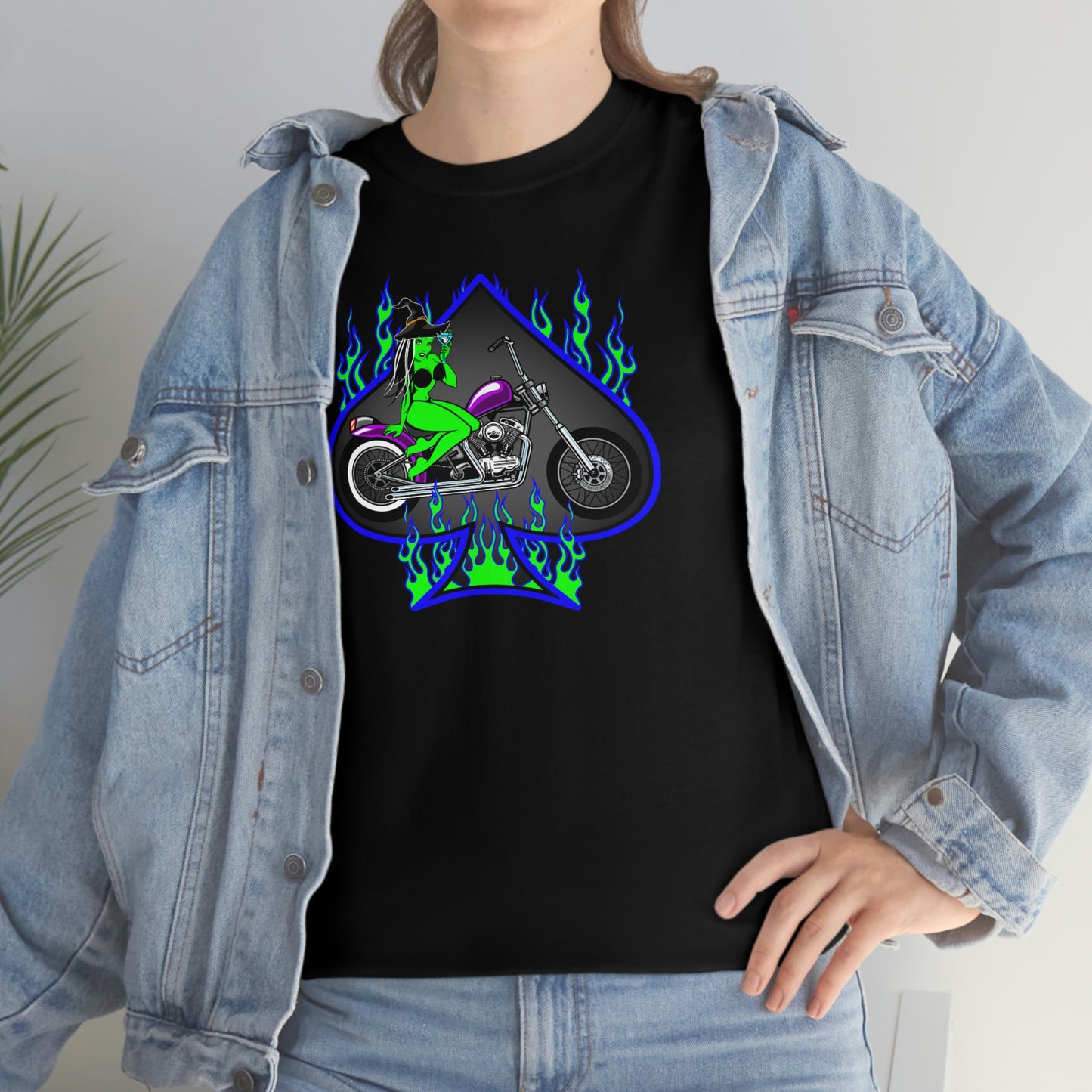 MOTORCYCLE PINUP (WITCH) Unisex Heavy Cotton Tee