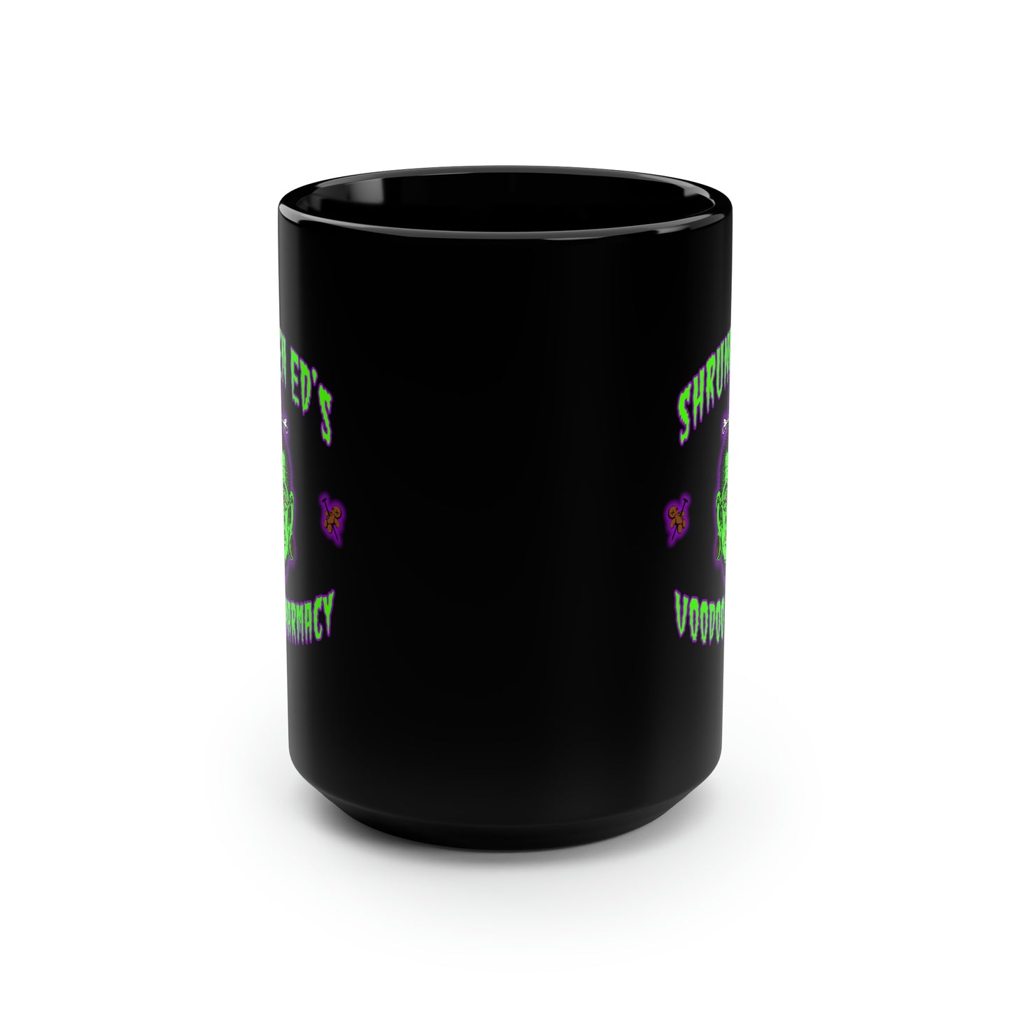 SHRUNKEN ED'S VOODOO PHARMACY Black Mug, 15oz