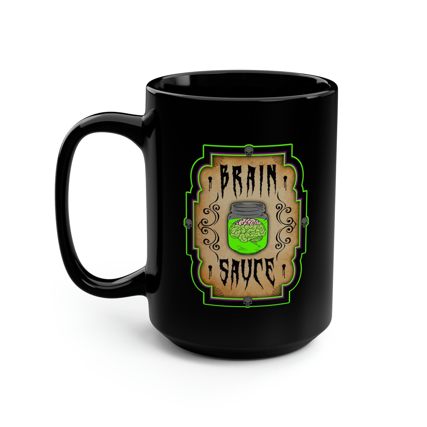 WITCHERY POTIONS 5 (BRAIN SAUCE) Black Mug, 15oz