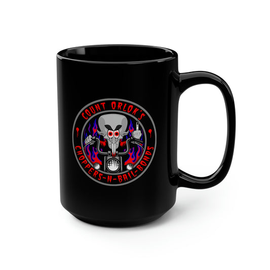 COUNT ORLOK - CHOPPERS N BAIL BONDS Black Mug, 15oz