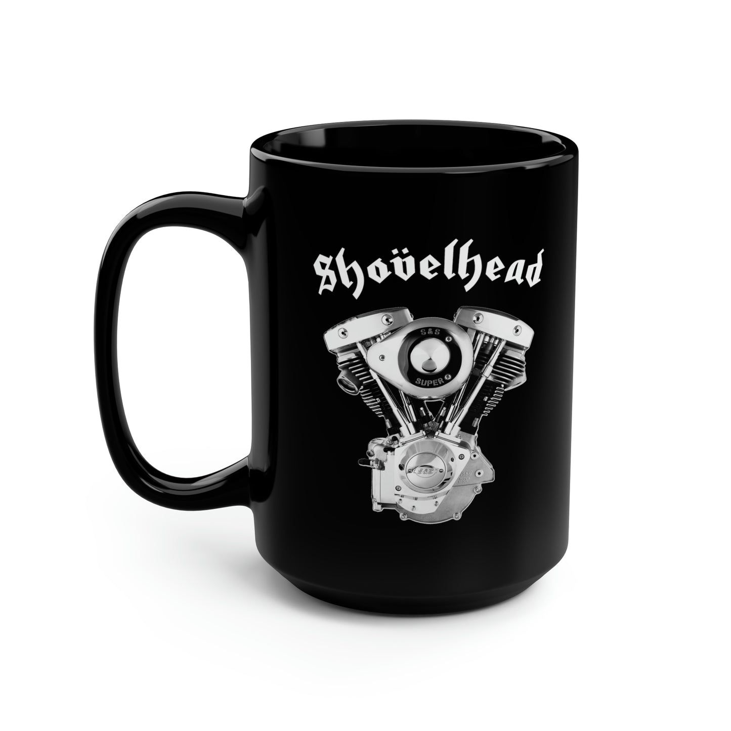 SHOVELHEAD 1 (CONE) Black Mug, 15oz
