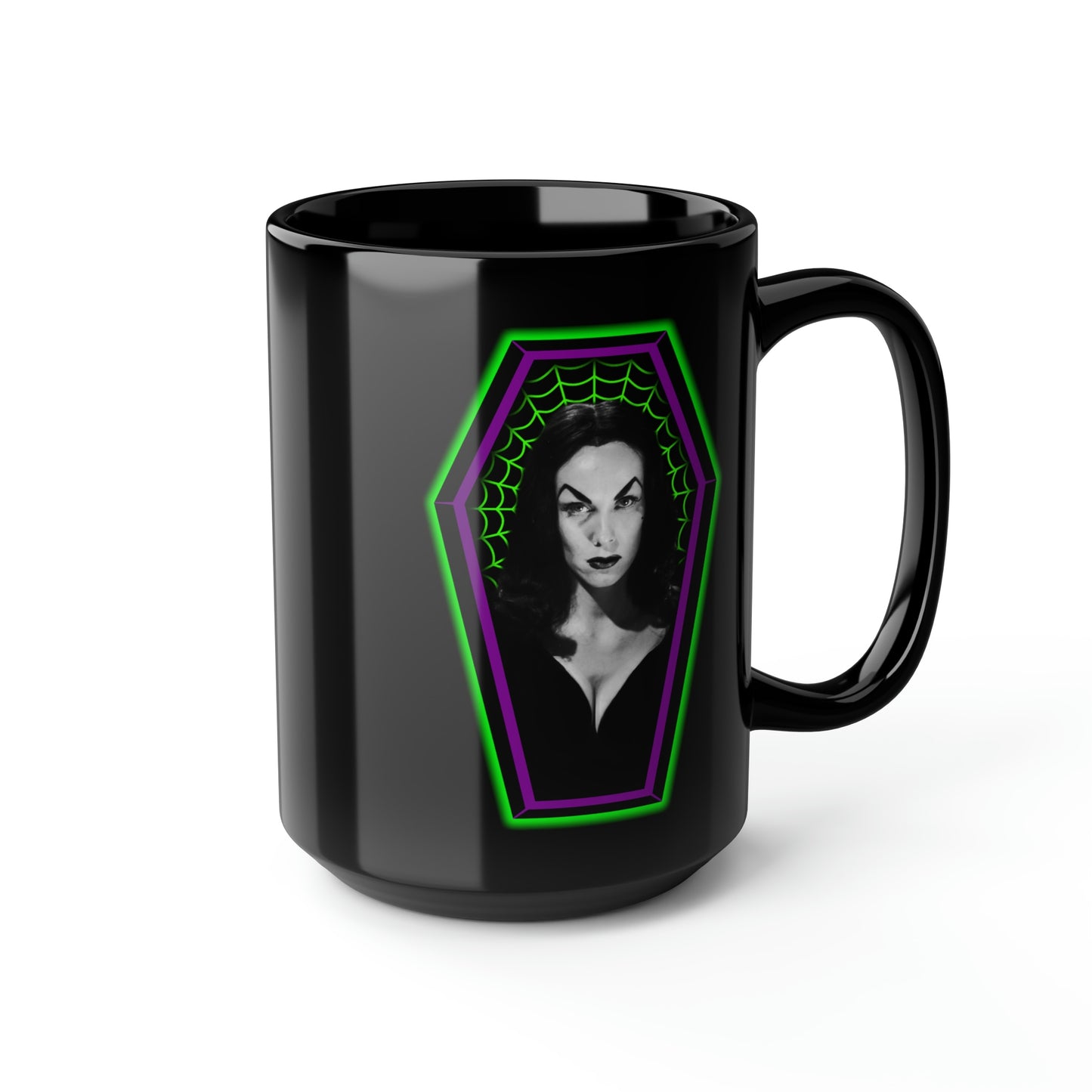 COFFIN MUGSHOT 2 (VAMPIRA) Black Mug, 15oz