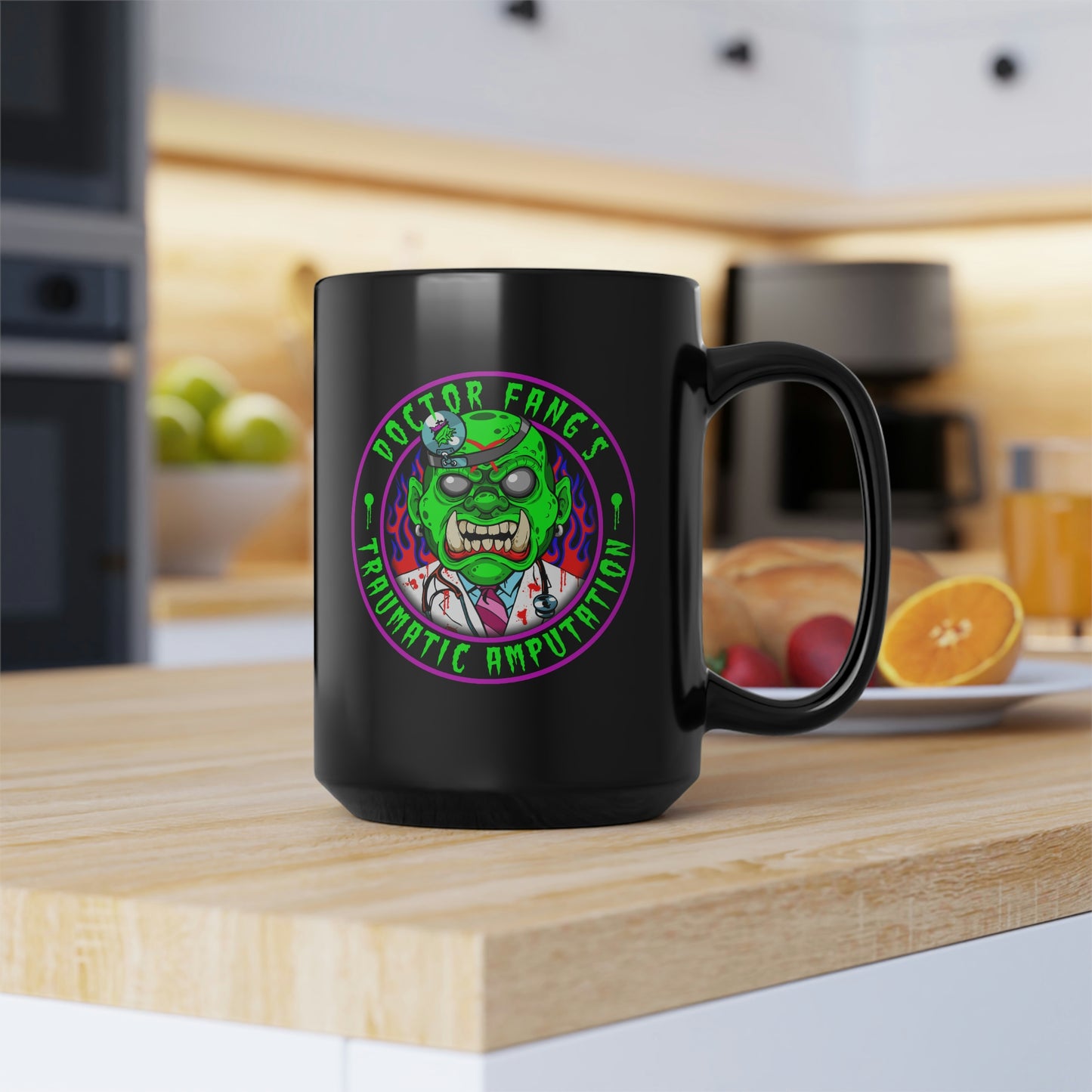 DR FANG - TRAUMATIC AMPUTATION Black Mug, 15oz