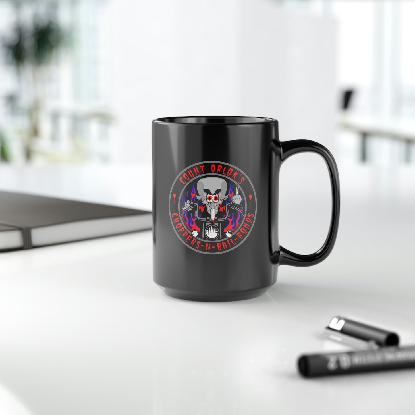 COUNT ORLOK - CHOPPERS N BAIL BONDS Black Mug, 15oz